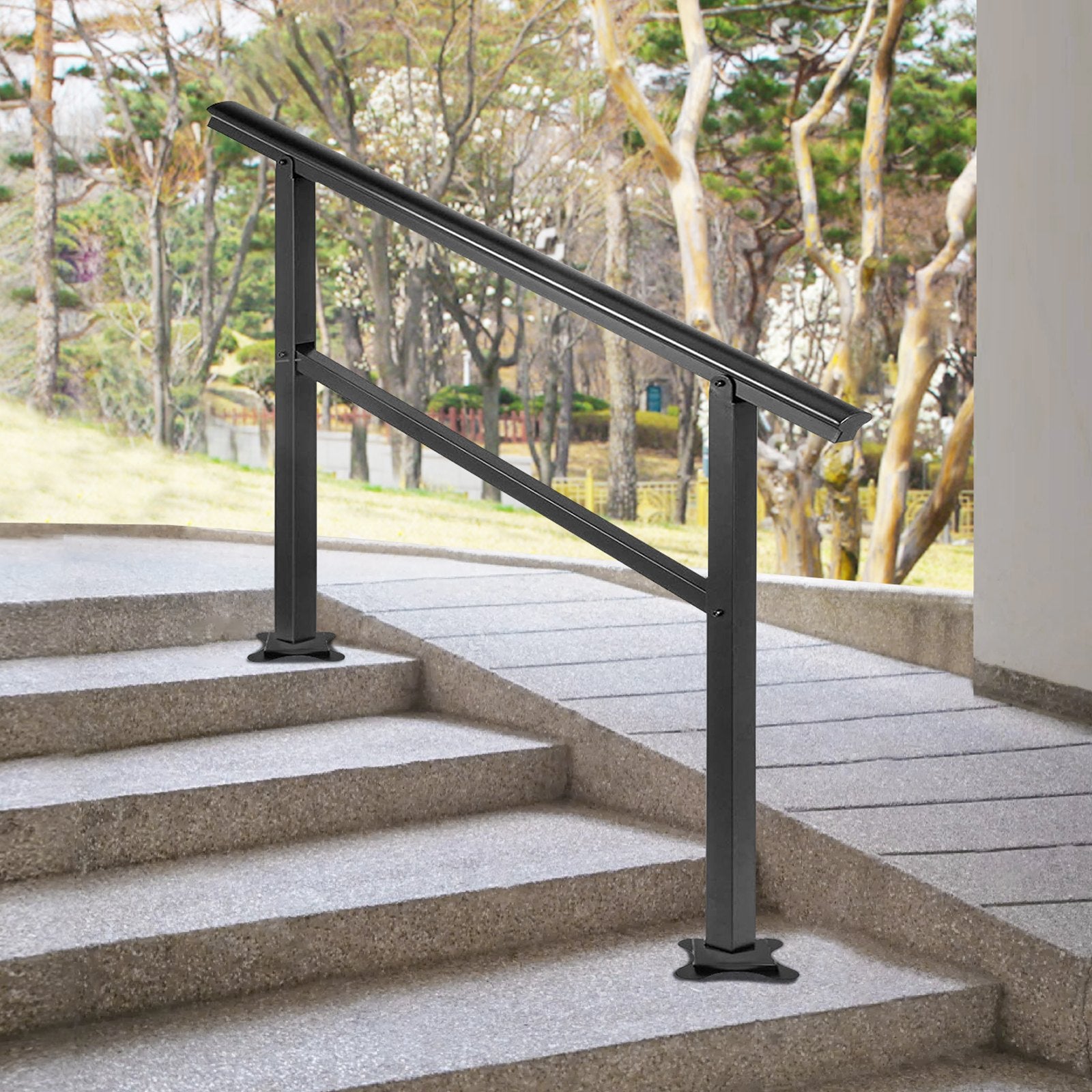 VEVOR Handrail Outdoor Stairs 47.6 X 35.2 Inch Outdoor Handrail Outdoor Stair Railing Adjustable from 0 to 30 Degrees Handrail for Stairs Outdoor Aluminum Black Stair Railing Fit 3-4 Steps 8