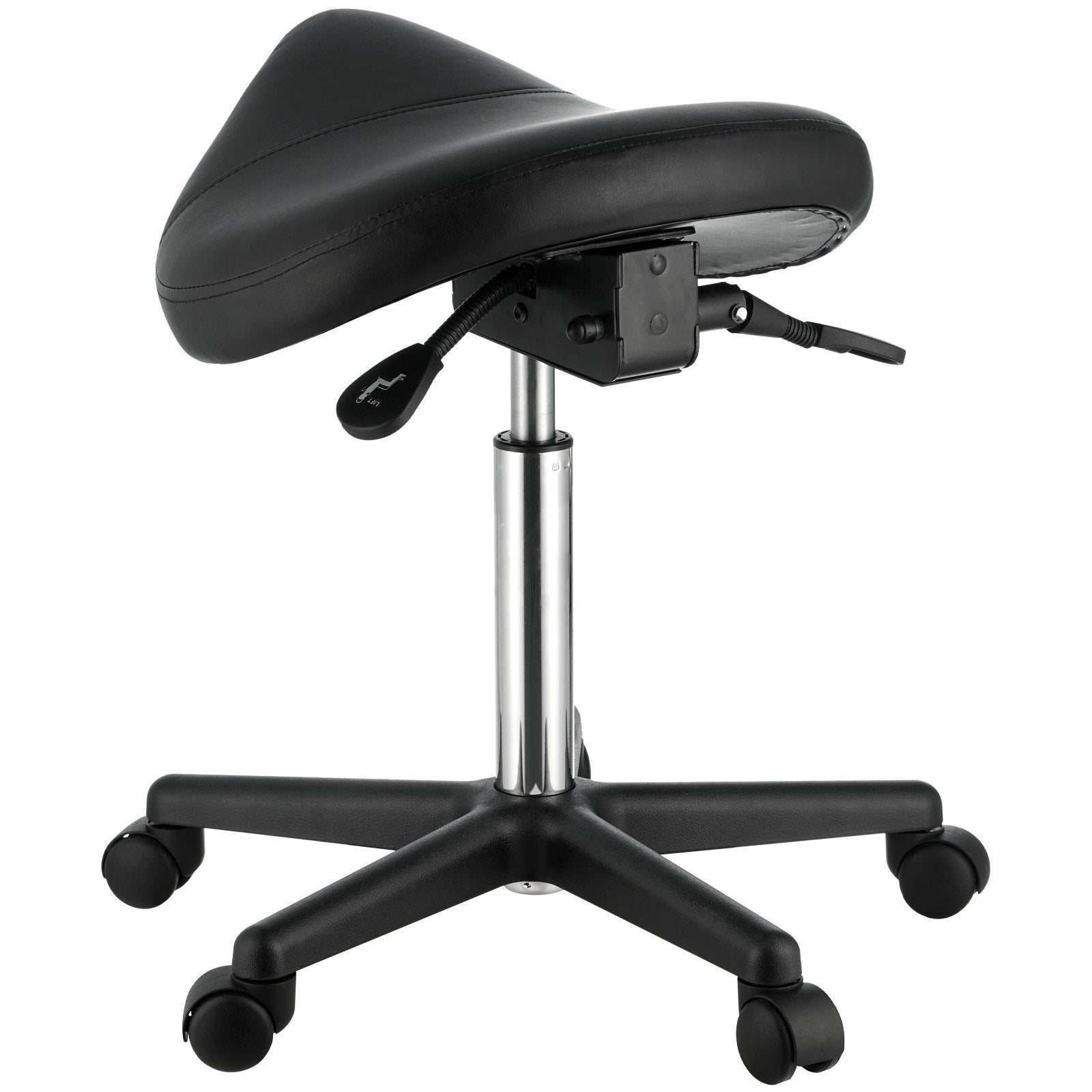 VEVOR Saddle Stool with Wheels, 400 LBS Weight Capacity Ergonomic Rolling Saddle Stool, Height Adjustable Thickened PU Leather Swivel Saddle Stools Chair for Salon, Spa, Tattoo, Clinic, Black 10