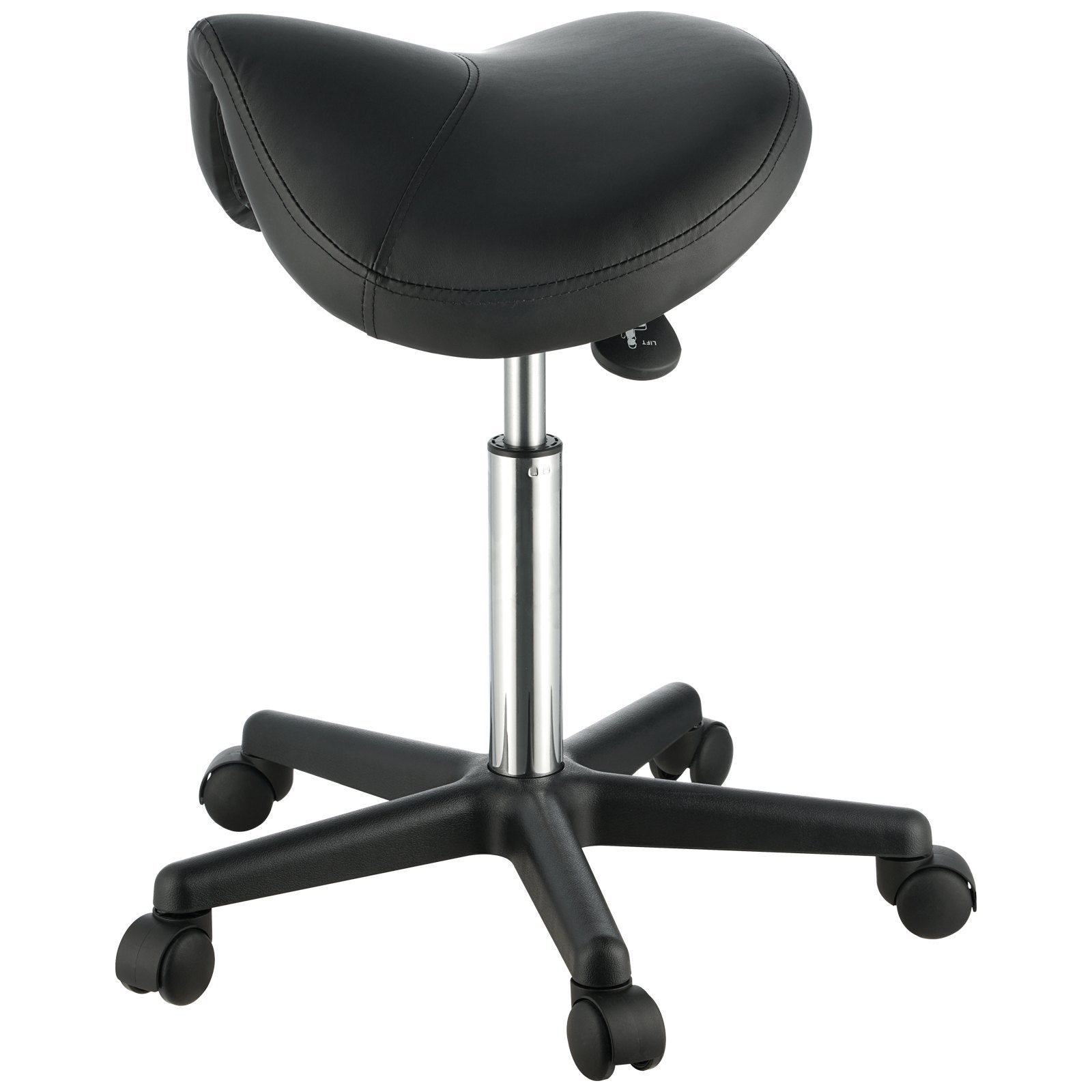 VEVOR Saddle Stool with Wheels, 400 LBS Weight Capacity Ergonomic Rolling Saddle Stool, Height Adjustable Thickened PU Leather Swivel Saddle Stools Chair for Salon, Spa, Tattoo, Clinic, Black 11