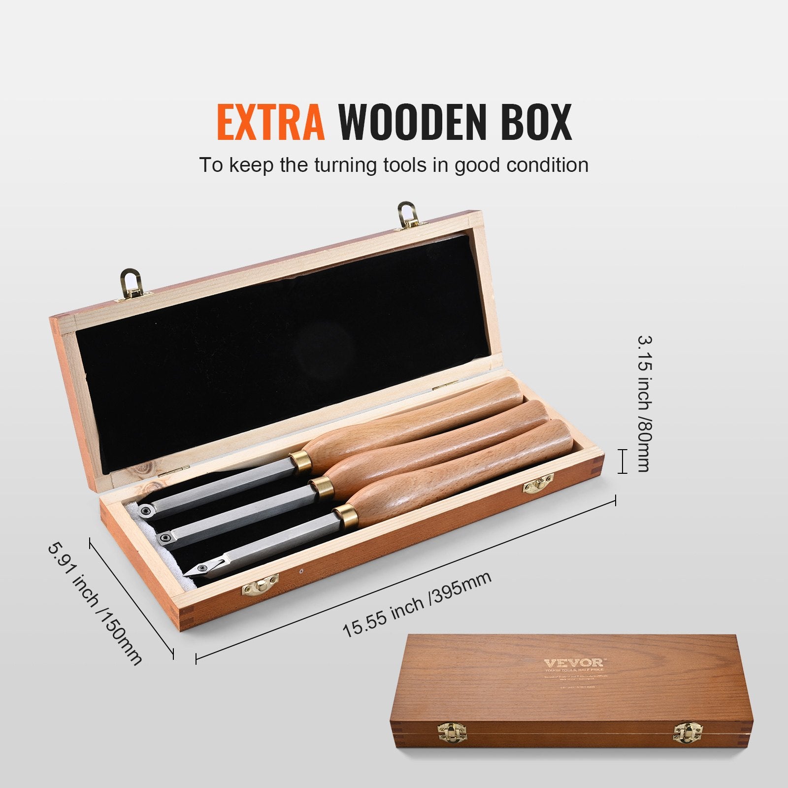 VEVOR Wood Lathe Chisel Set, 3 PCS Woodworking Turning Tools, Includes Square, Round, Diamond Carbide Blades, 20 cm Comfortable Grip Handles, Wood Chisel Set with Wooden Box For Turning Pens or Small 4