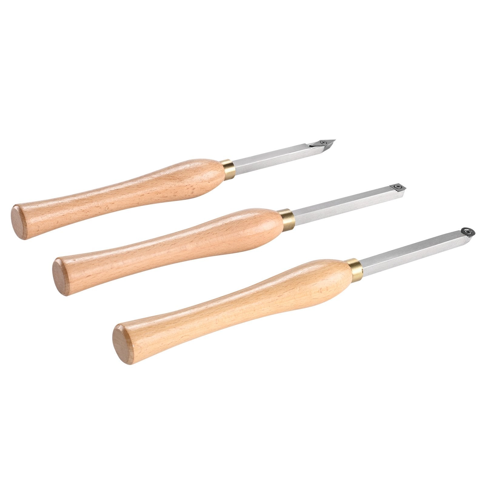 VEVOR Wood Lathe Chisel Set, 3 PCS Woodworking Turning Tools, Includes Square, Round, Diamond Carbide Blades, 20 cm Comfortable Grip Handles, Wood Chisel Set with Wooden Box For Turning Pens or Small 10