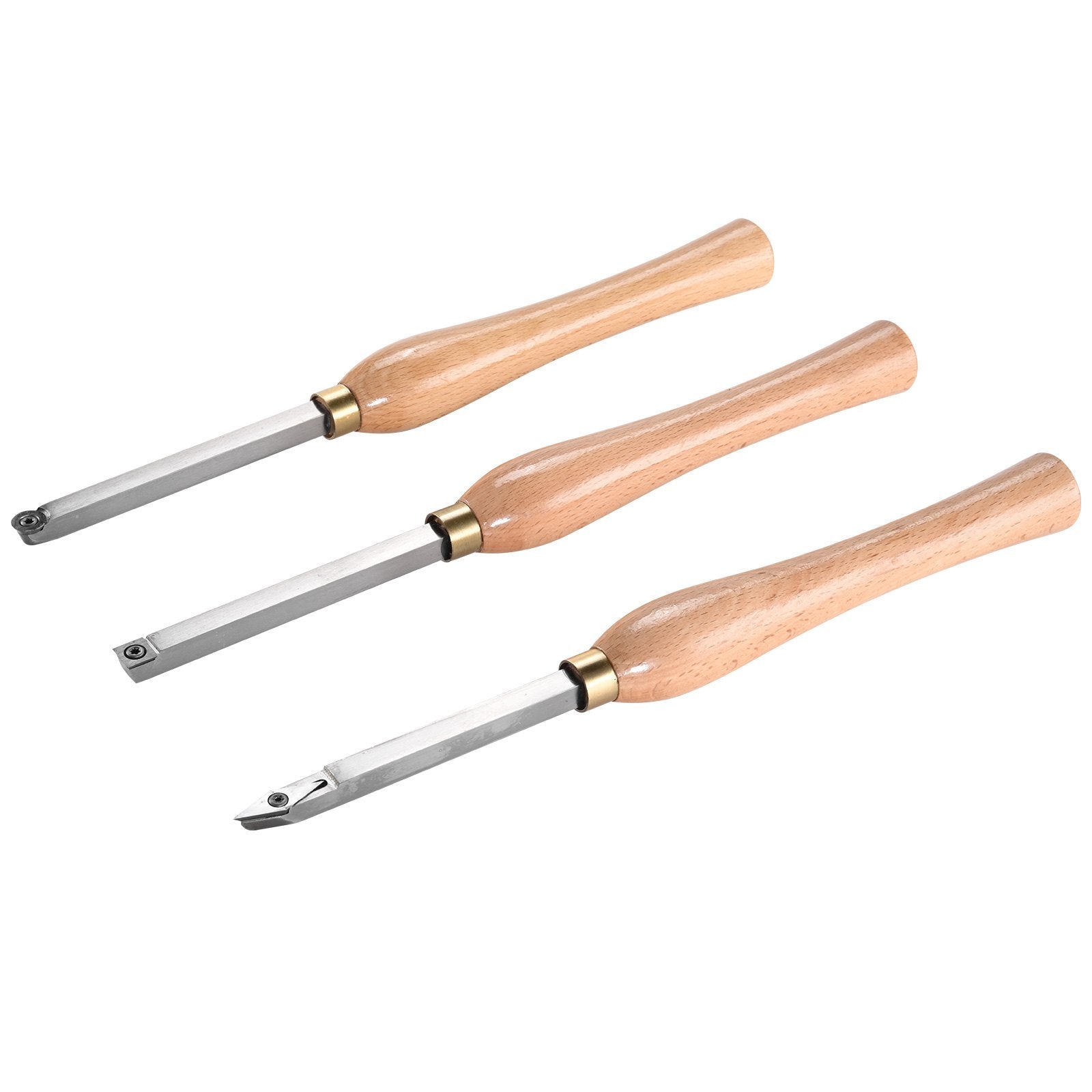 VEVOR Wood Lathe Chisel Set, 3 PCS Woodworking Turning Tools, Includes Square, Round, Diamond Carbide Blades, 20 cm Comfortable Grip Handles, Wood Chisel Set with Wooden Box For Turning Pens or Small 11