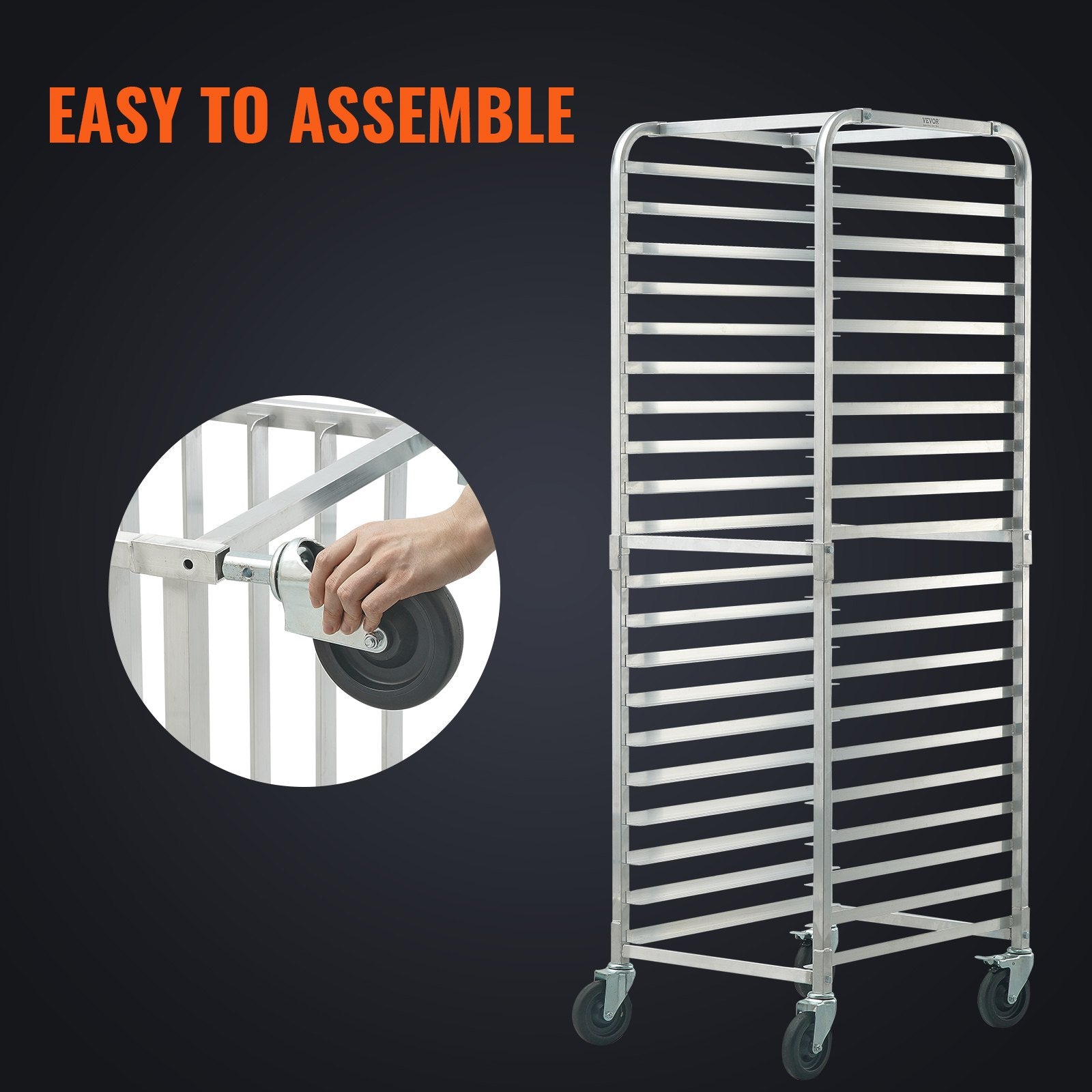 VEVOR Bun Pan Rack, 20-Tier Commercial Bakery Racks with Brake Wheels, Aluminum Racking Trolley Storage for Half & Full Sheet, Speed Rack For Kitchen Home, Bread Baking Equipment, 660x517x1767 mm 5