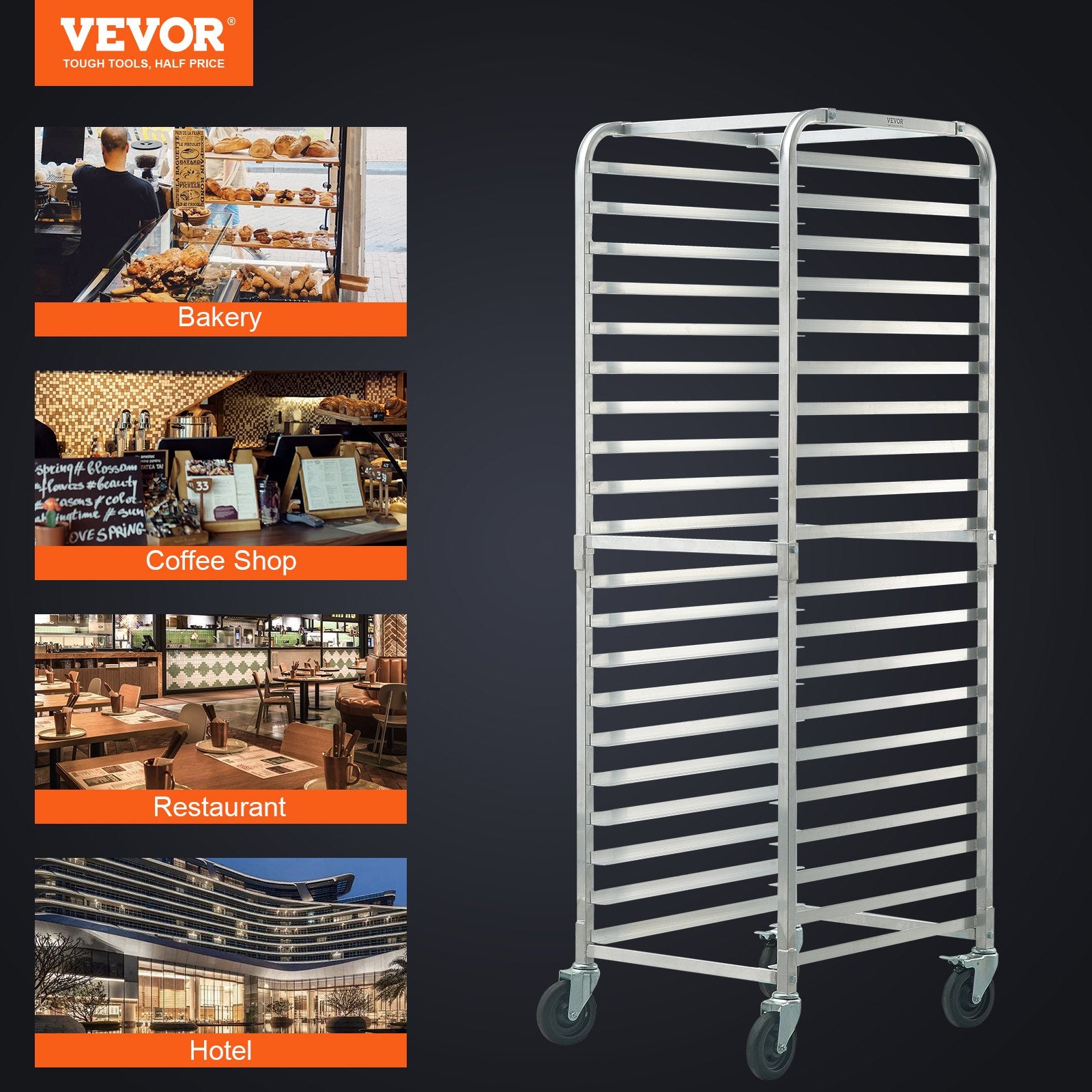 VEVOR Bun Pan Rack, 20-Tier Commercial Bakery Racks with Brake Wheels, Aluminum Racking Trolley Storage for Half & Full Sheet, Speed Rack For Kitchen Home, Bread Baking Equipment, 660x517x1767 mm 7