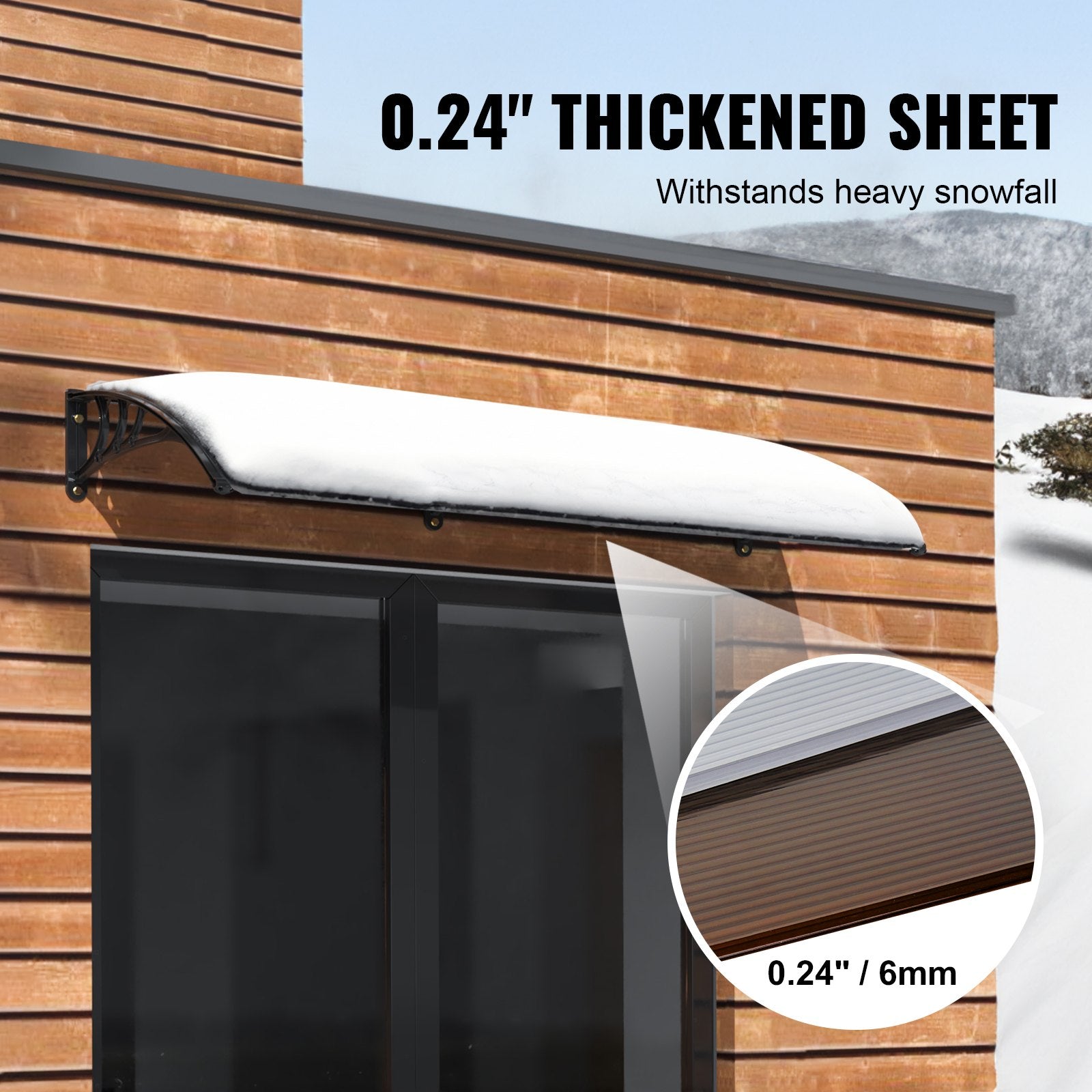 VEVOR Window Door Awning Canopy, 965 x 2975mm Door Canopy Exterior, UF50+ PC Sunshade Sheet Awnings, Outdoor Patio Awning Sun Shade, Transparent, Waterproof, for Sun Shutter, UV, Rain, Snow Protection 4