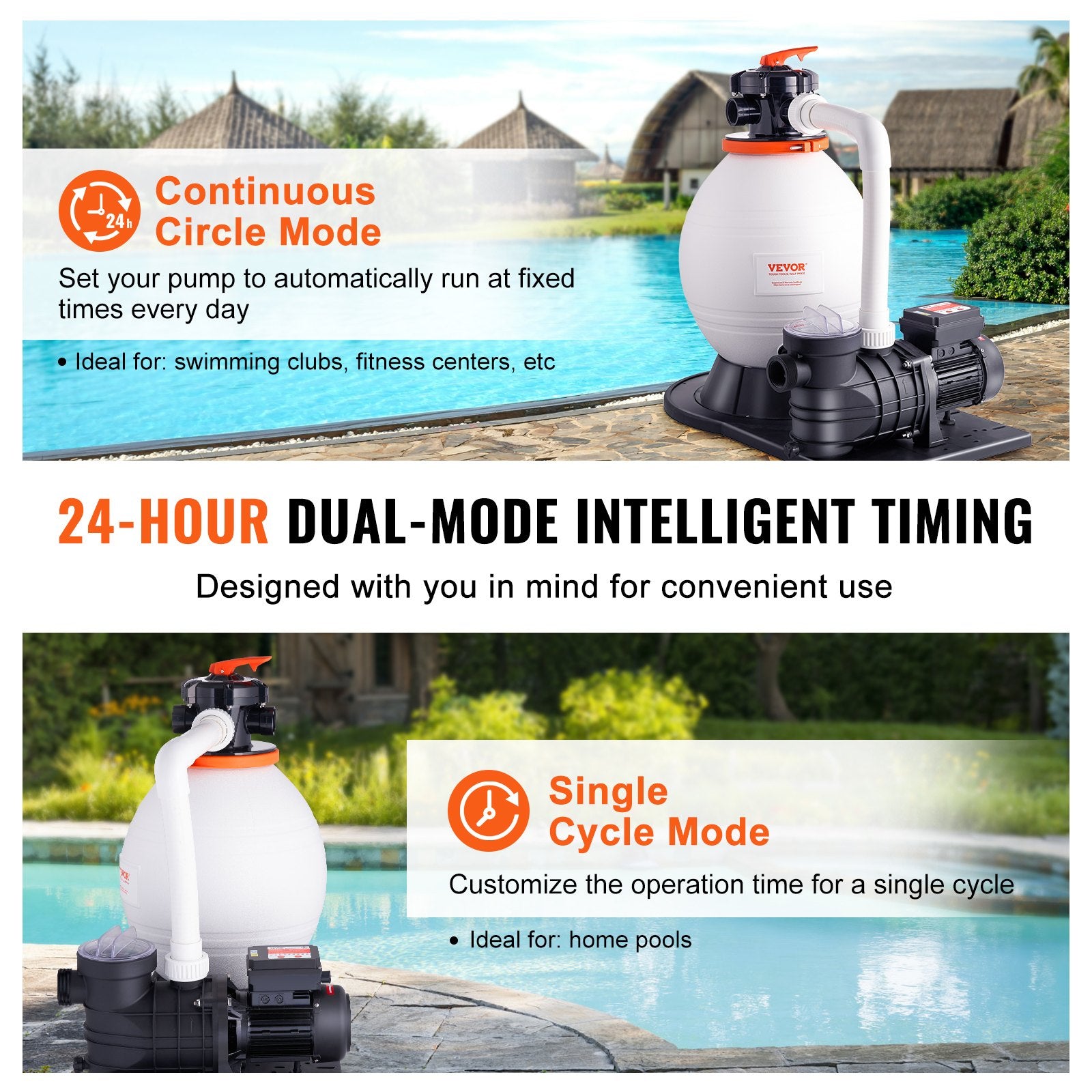 VEVOR Sand Filter Above Ground with 850W Pool Pump 18,000 L/H Flow 6-Way Valve 3