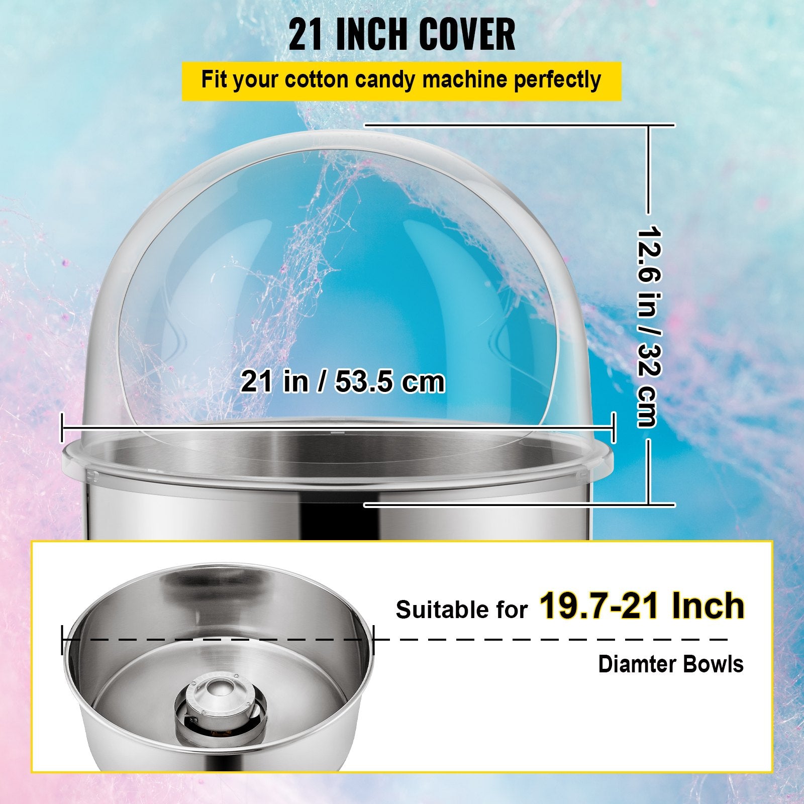 VEVOR Candy Machine Bubble Shield 20.5 Inch Clear Plastic Cotton Candy Cover for Commercial Candy Maker Machine 3