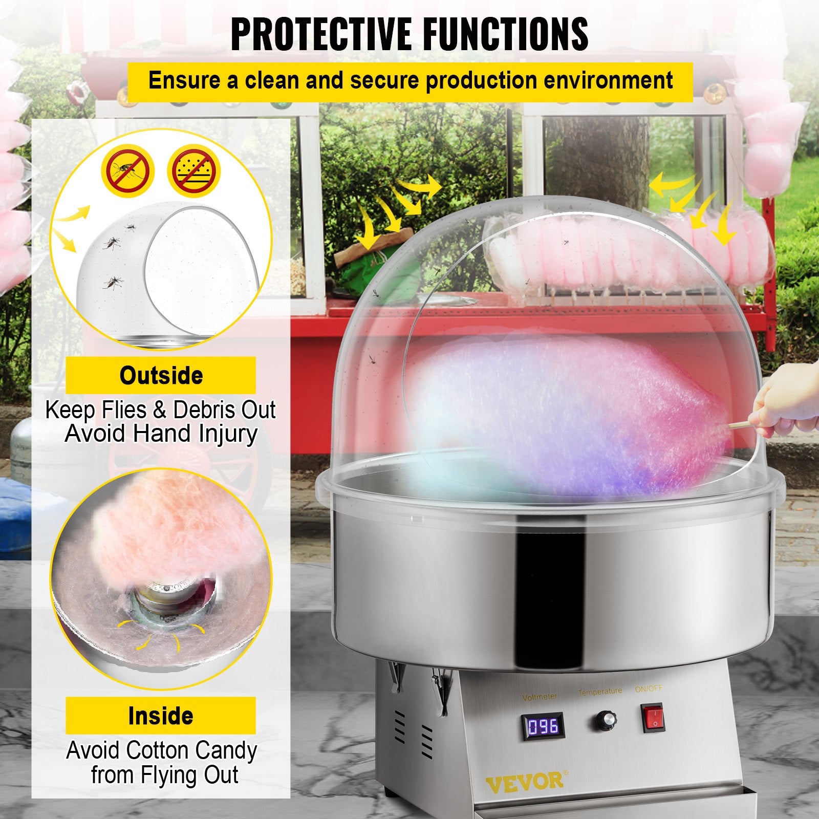 VEVOR Candy Machine Bubble Shield 20.5 Inch Clear Plastic Cotton Candy Cover for Commercial Candy Maker Machine 5