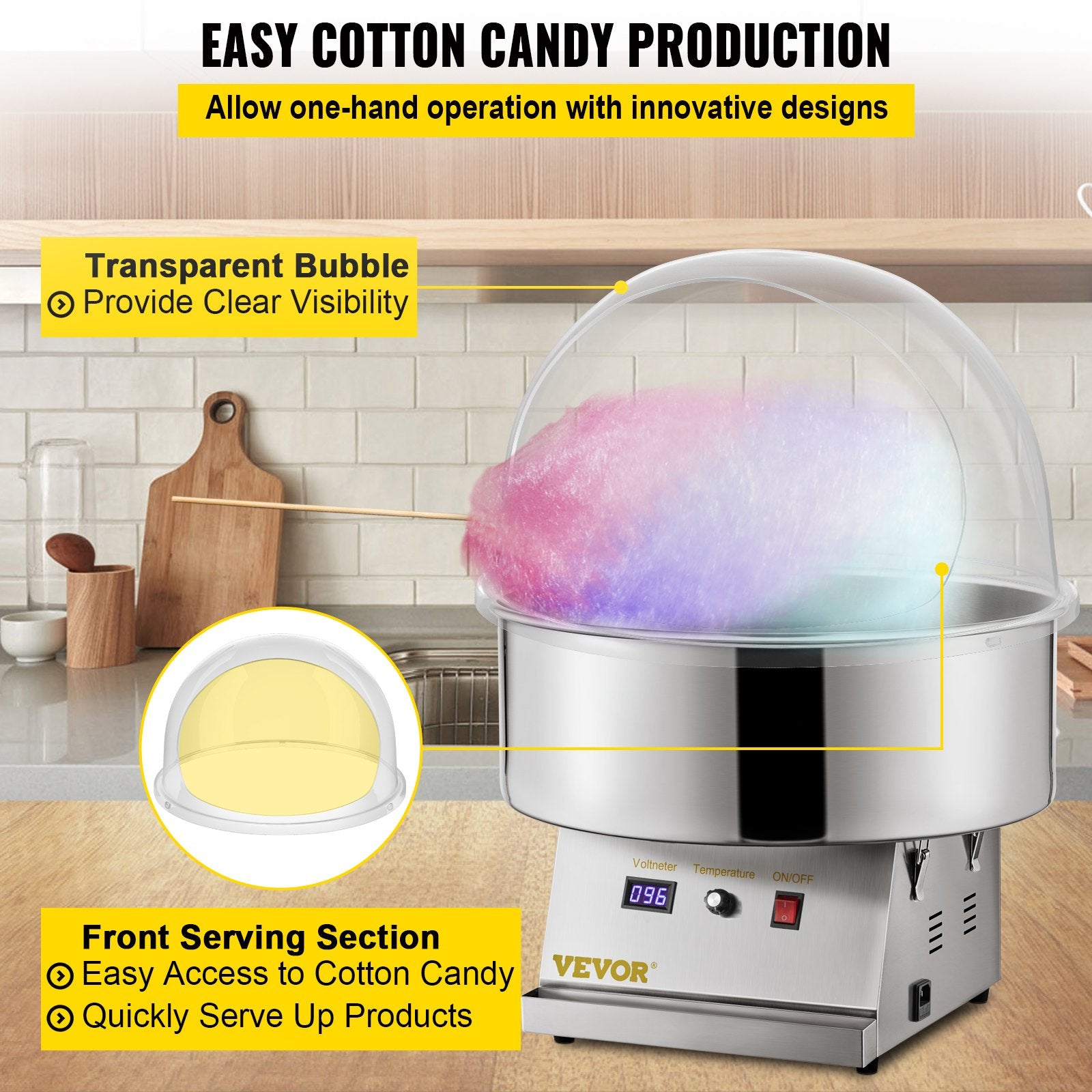 VEVOR Candy Machine Bubble Shield 20.5 Inch Clear Plastic Cotton Candy Cover for Commercial Candy Maker Machine 6