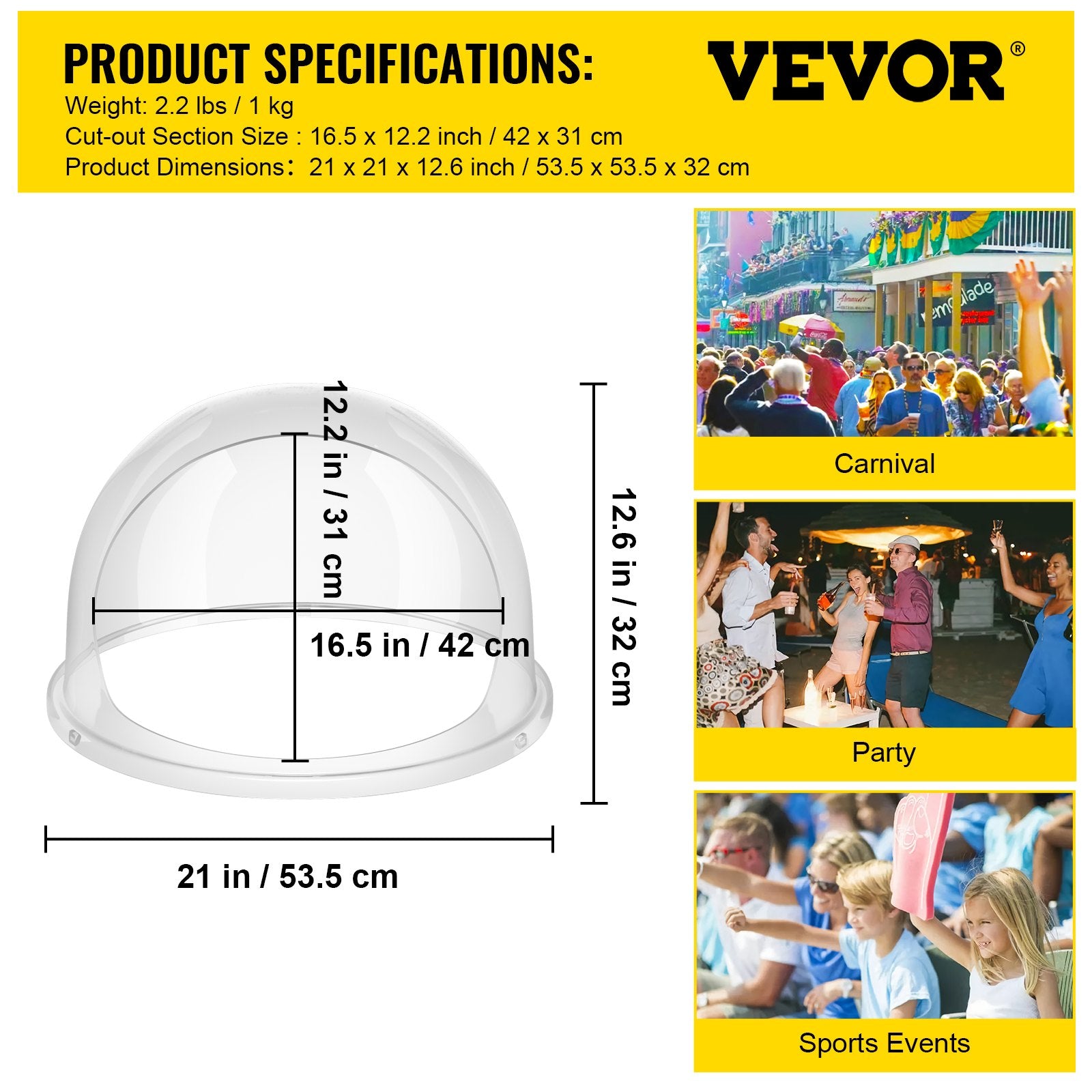 VEVOR Candy Machine Bubble Shield 20.5 Inch Clear Plastic Cotton Candy Cover for Commercial Candy Maker Machine 7
