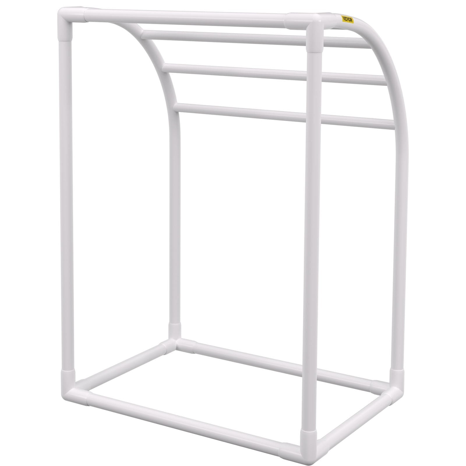 VEVOR Pool Towel Rack, 5 Bar, Milky, Freestanding Outdoor PVC Curved Poolside Storage Organizer, Include 8 Towel Clips, Mesh Bag, Hook, Also Stores Floats and Paddles, for Beach, Swimming Pool, Home 11
