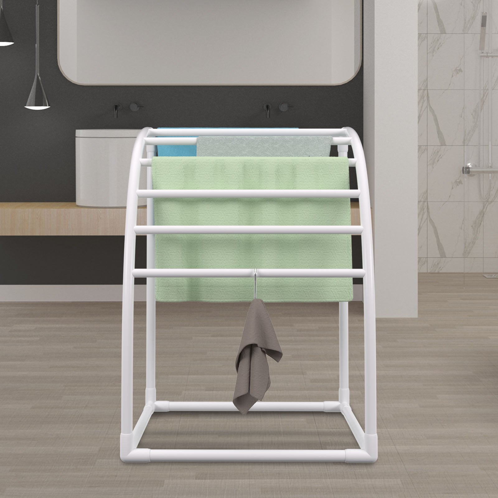 VEVOR Outdoor Towel Rack Pool Towel Rack 7 Bar Curved White Freestanding Patio 8