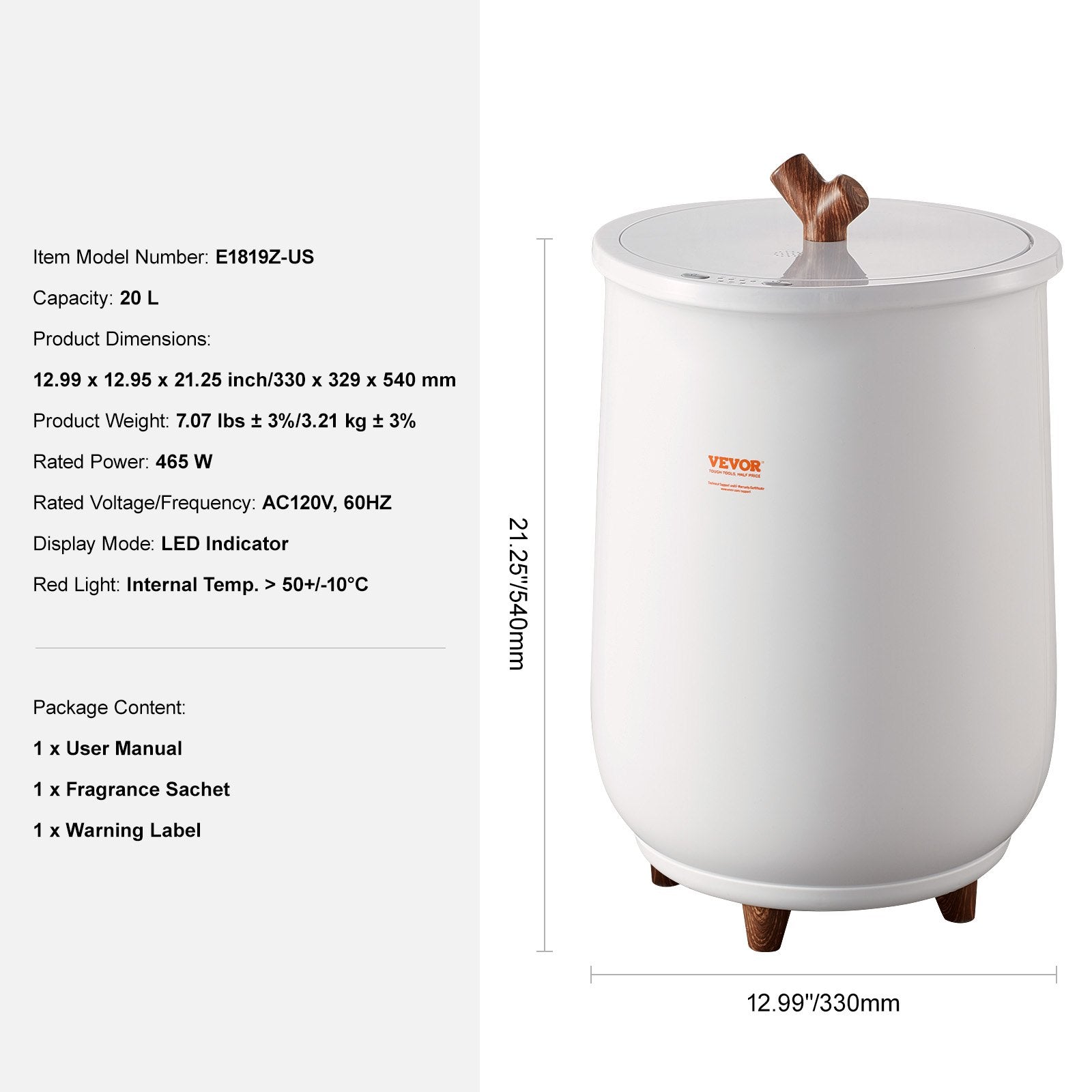 VEVOR Towel Warmer Bucket, 20L Large Towel Warmer for Bathroom, Auto Shut Off Towel Heater with 4-Level Timer Fits up to Two 40"x70" Oversized Towels, Bathrobes, Blankets, ETL & FCC Certified 7