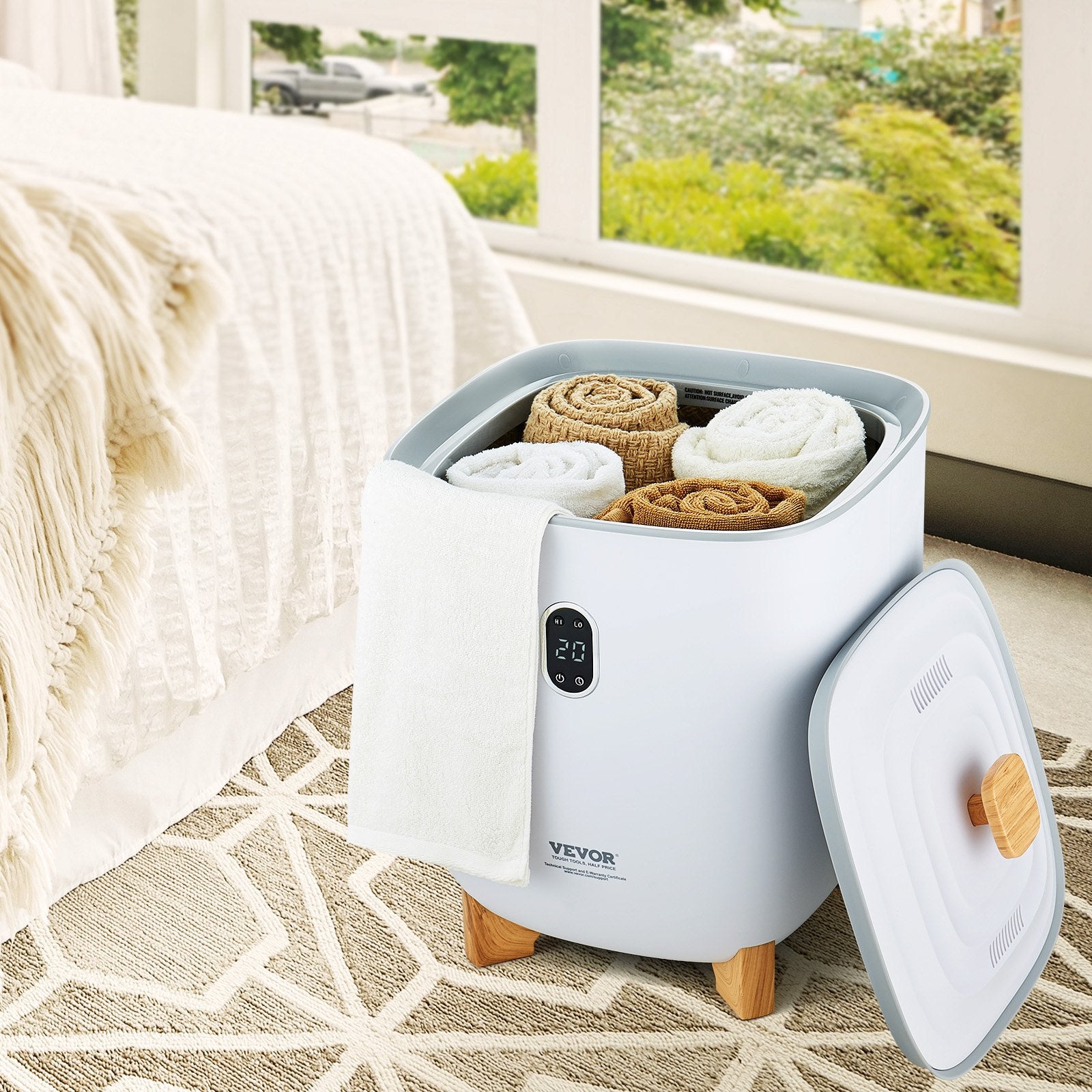 VEVOR 25L Towel Warmer Bucket with LED Screen Bottom Heating Columns Timer White 8