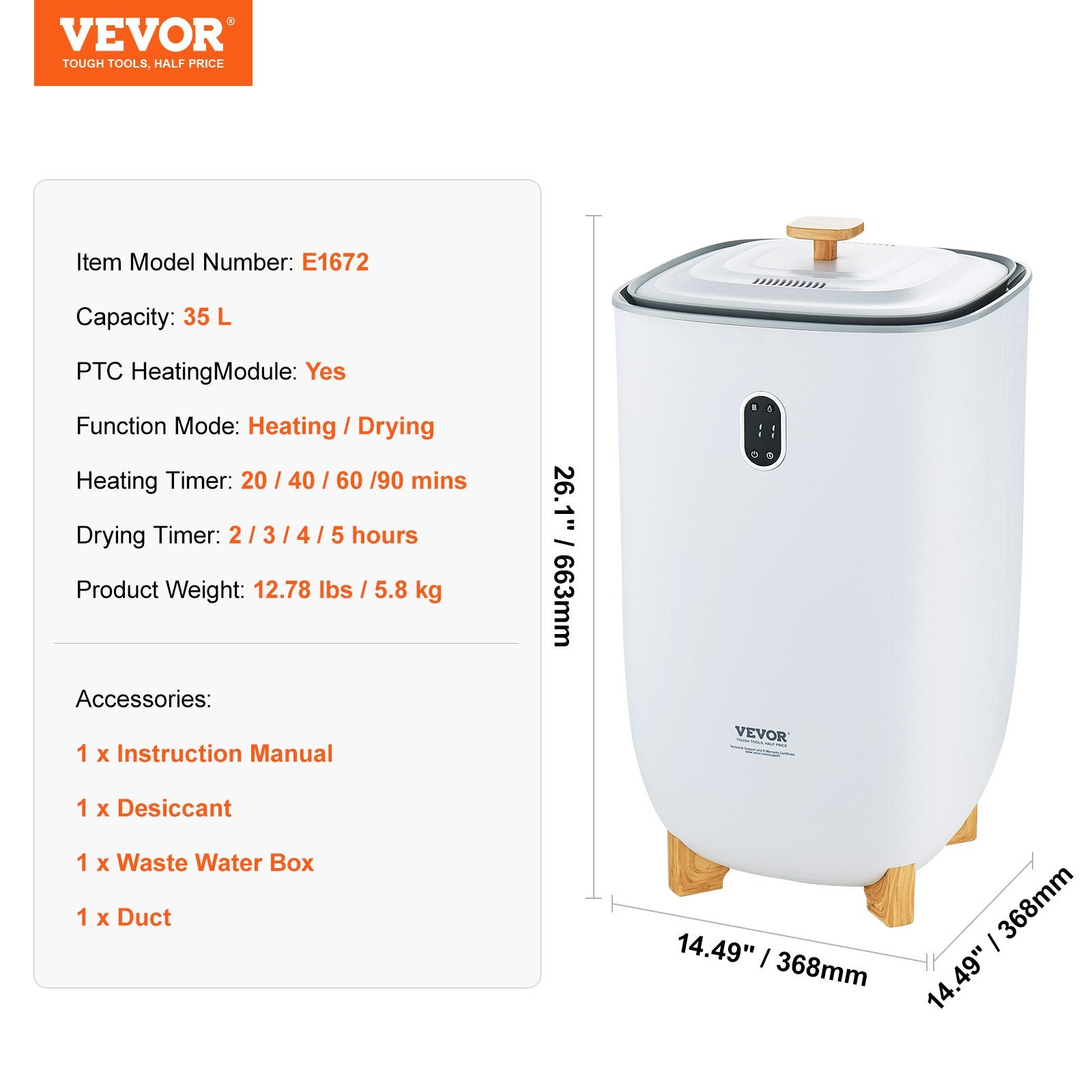 VEVOR 35L Large Towel Warmer Bucket with LED Screen Drying Fuction & Timer White 7