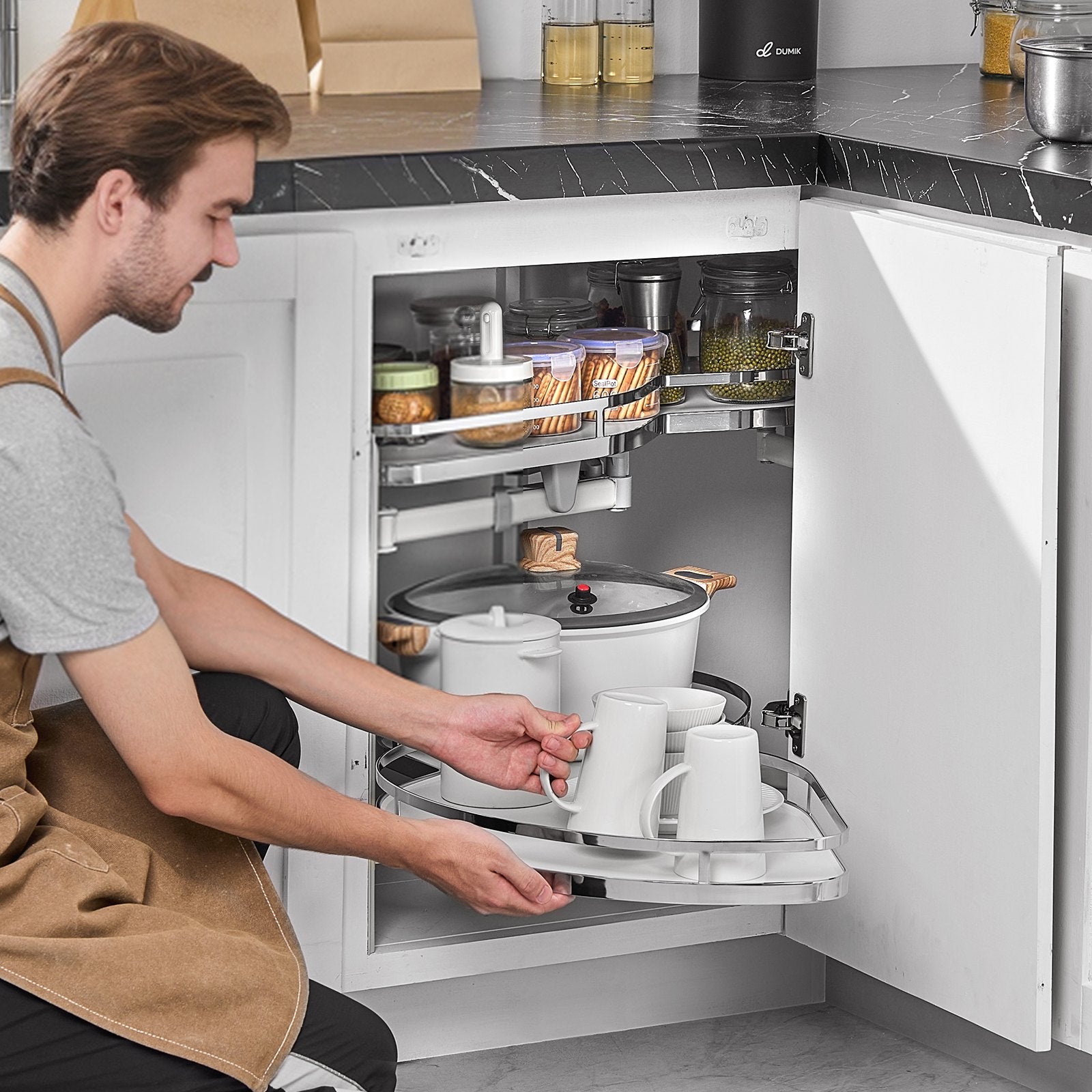 VEVOR Swing Left Blind Corner Cabinet, Pull Out Organizer for 36 inch Width Blind Cabinet, 2 Tier Height Adjustable Swing Tray, Soft Close Kitchen Cloud Blind Organizer, Left Open 8