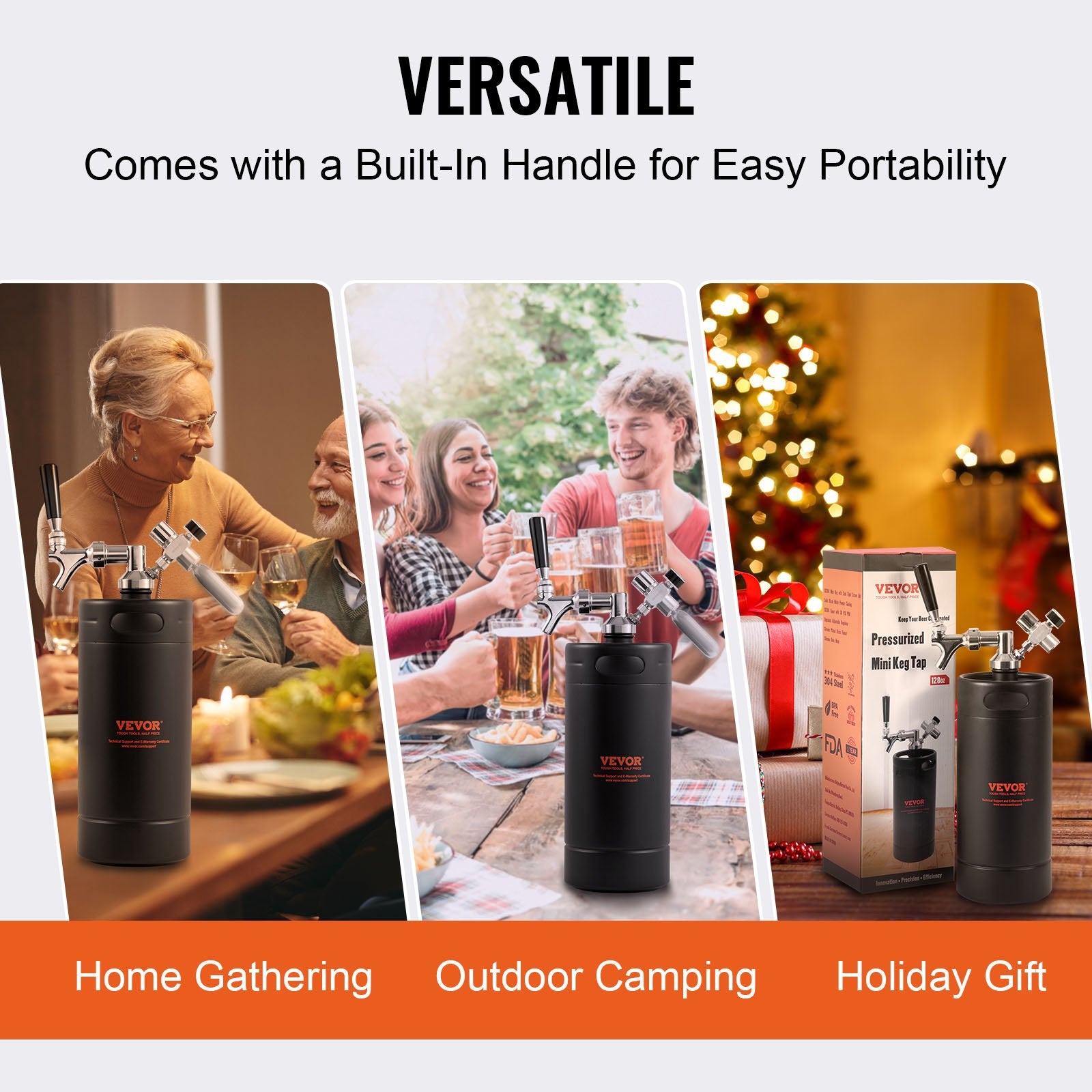 VEVOR Beer Growler Tap System, 4L Mini Keg, 304 Stainless Steel Pressurized Beer Growler, Keg Growler with Pressure Display, CO2 Regulator Faucet, Leak-Proof Ring For Draft, Homebrew, Craft Beer 5
