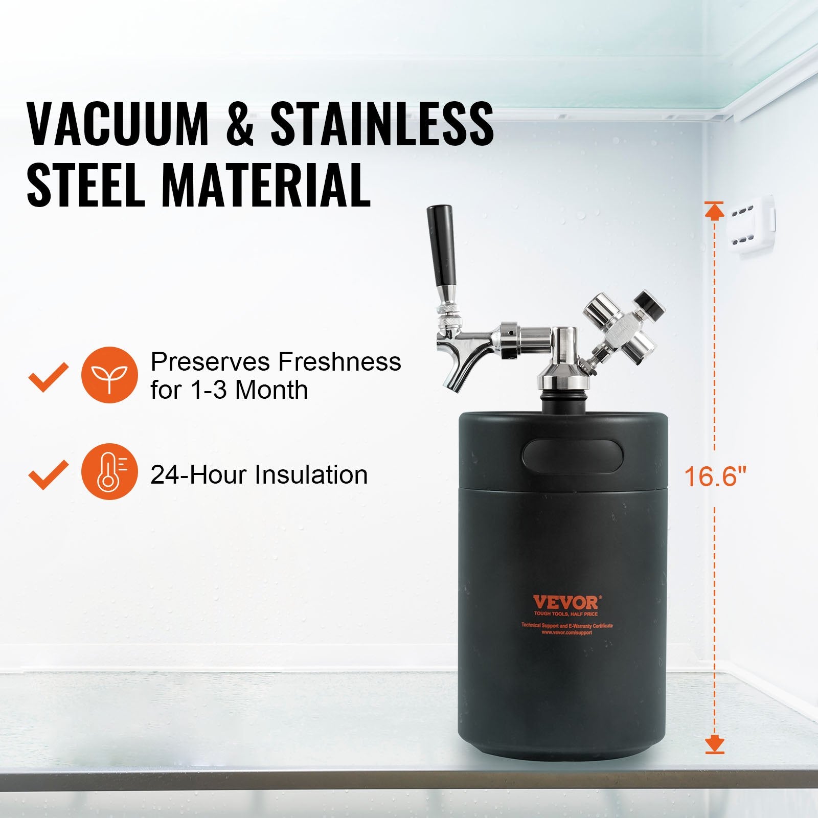 VEVOR Beer Growler Tap System, 5L Mini Keg, 304 Stainless Steel Pressurized Beer Growler, Keg Growler with Pressure Display, CO2 Regulator Faucet, Leak-Proof Ring For Draft, Homebrew, Craft Beer 3