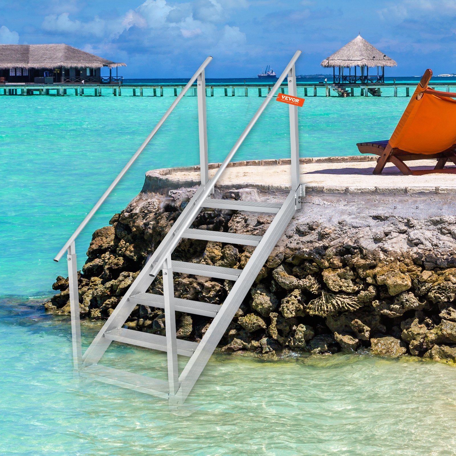 VEVOR Dock Ladder, 1.09 m-1.29 m Adjustable Height, 227 kg Load Capacity, Aluminum Alloy 6 Steps Pontoon Boat Ladder with Dual Handrails & Nonslip Mat, Ideal for Ship/Lake/Pool/Marine Boarding 8