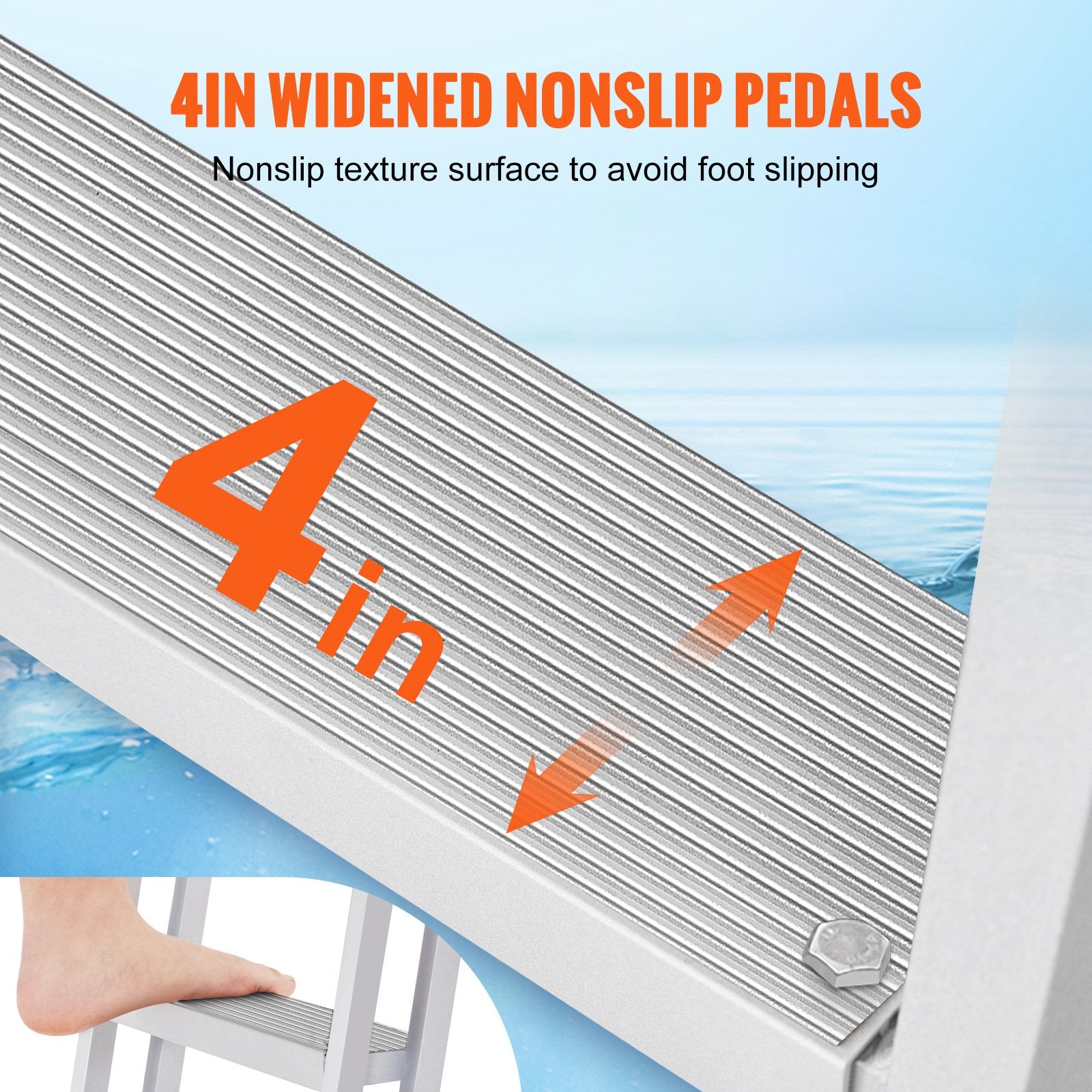 VEVOR Removable Dock Ladder 5 Steps, 159 kg Load Capacity, Pontoon Boat Ladder with 4'' Wide Step & Nonslip Design for Ship/Lake/Pool/Marine Boarding 4