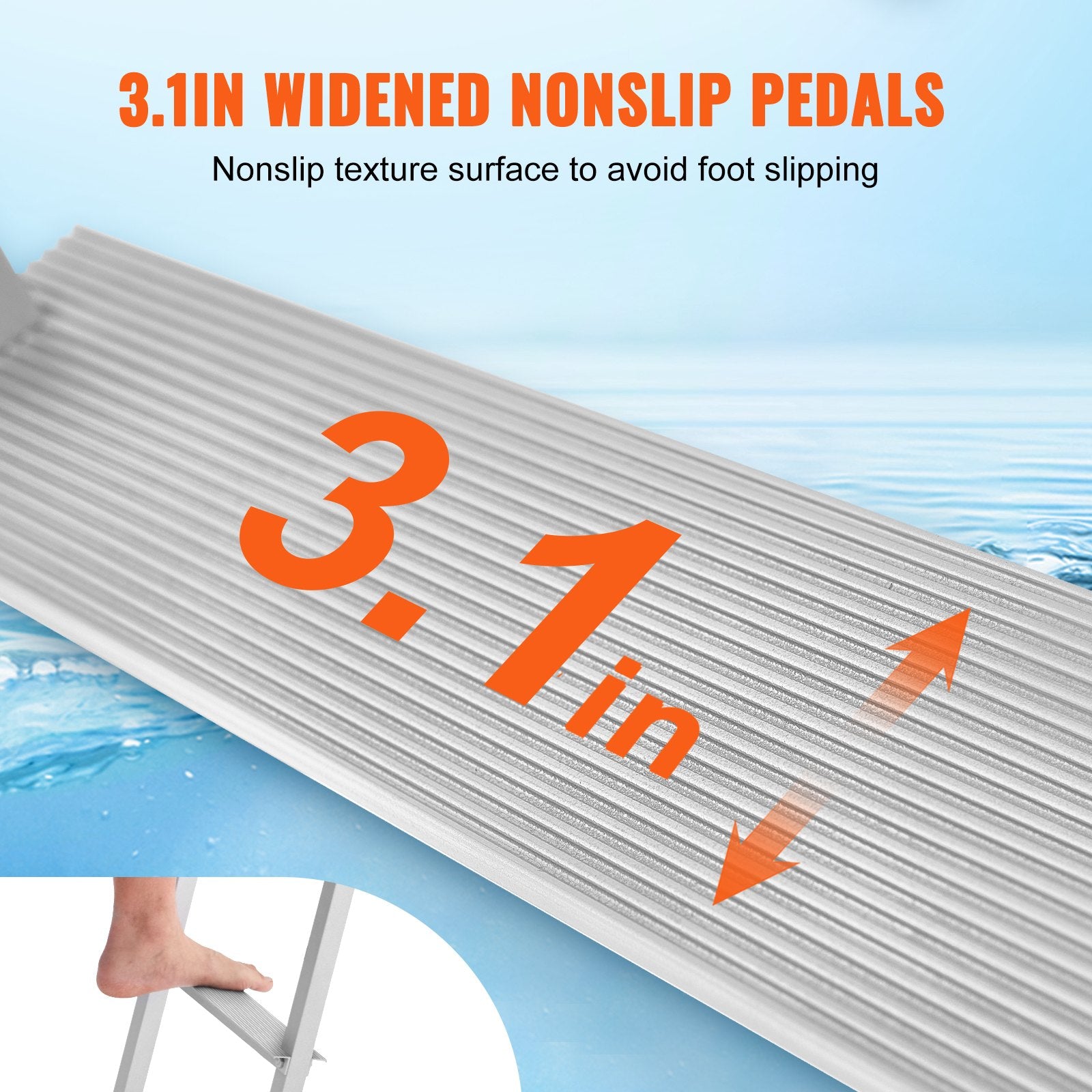 VEVOR Dock Ladder, Removable 5 Steps, 227 kgs Load Capacity, Aluminum Alloy Pontoon Boat Ladder with 3.1'' Wide Step & Nonslip Rubber Mat, Easy to Install for Ship/Lake/Pool/Marine Boarding 4
