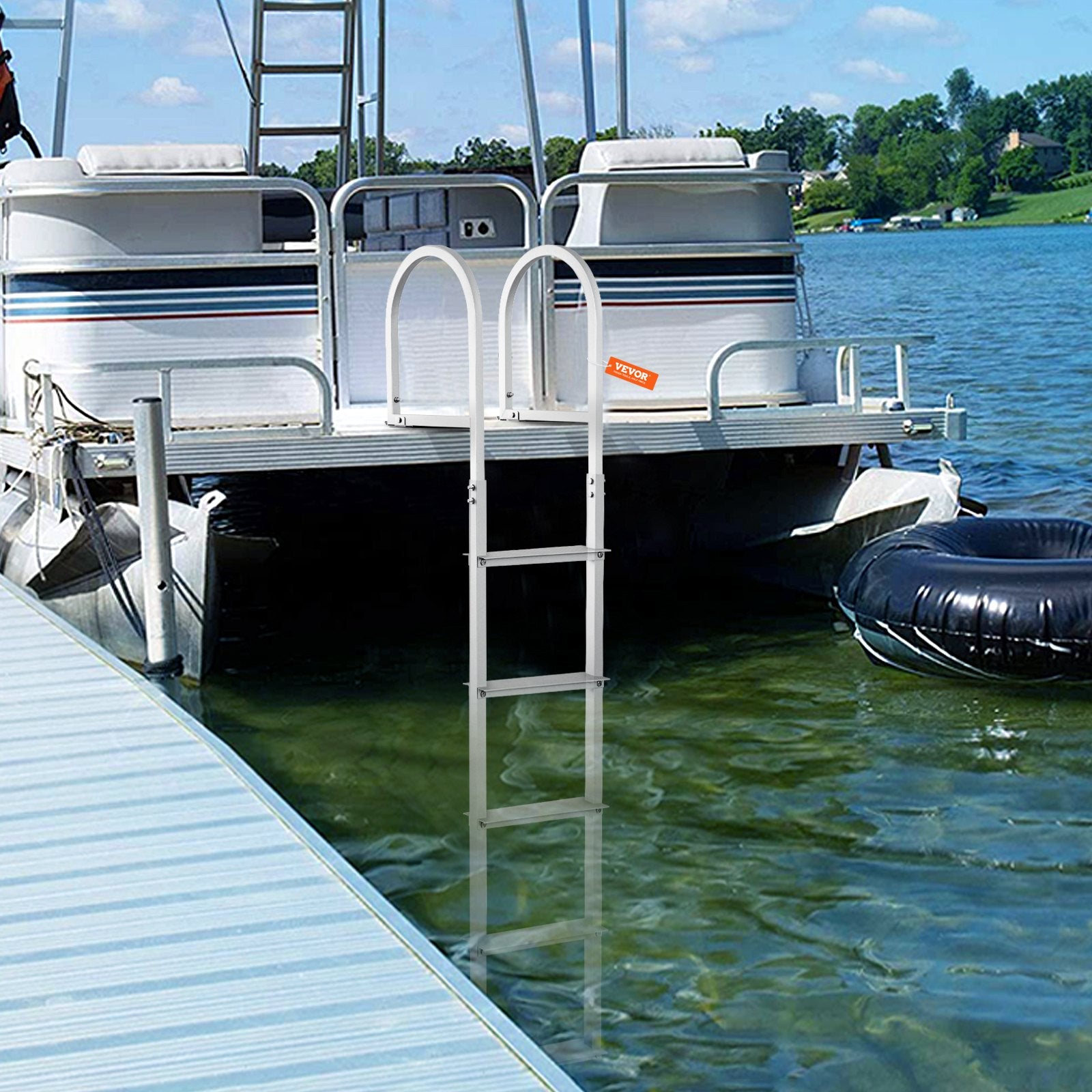 VEVOR Dock Ladder, Removable 5 Steps, 227 kgs Load Capacity, Aluminum Alloy Pontoon Boat Ladder with 3.1'' Wide Step & Nonslip Rubber Mat, Easy to Install for Ship/Lake/Pool/Marine Boarding 8