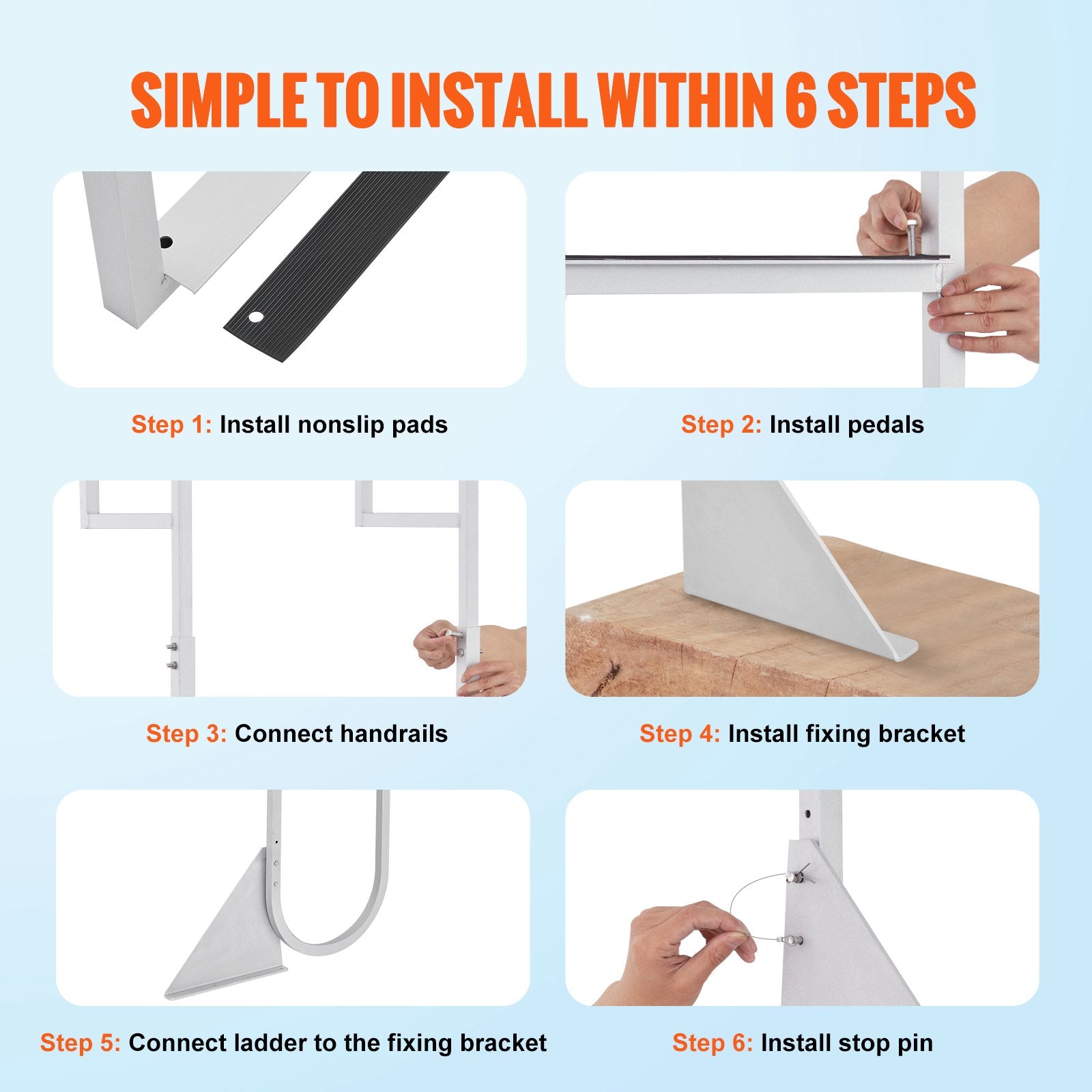 VEVOR Dock Ladder, Flip-Up 4 Steps, 159 kg Load Capacity, Aluminum Alloy Pontoon Boat Ladder with 50.8 mm Wide Step & Nonslip Rubber Mat, Easy to Install for Ship/Lake/Pool/Marine Boarding 6