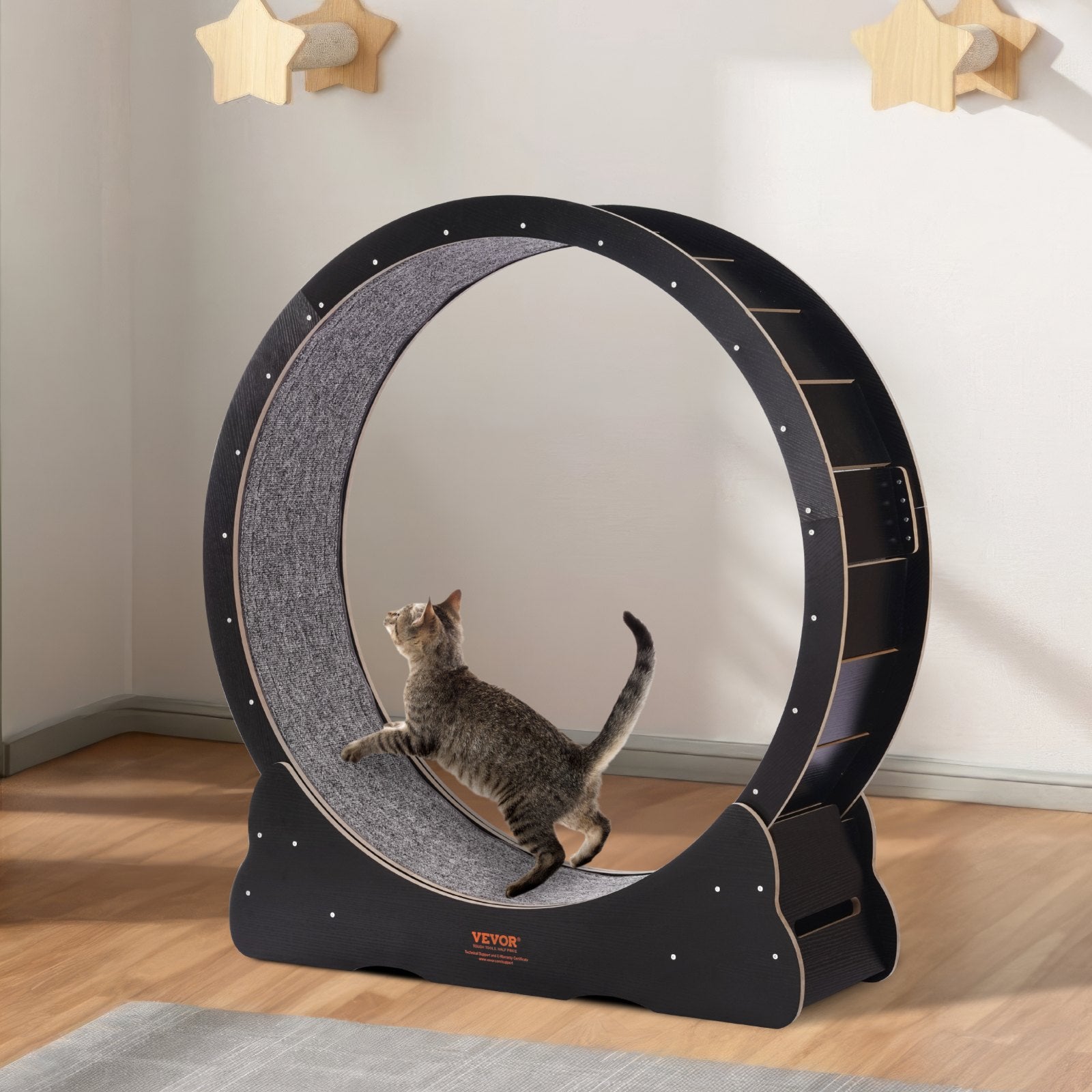 VEVOR Wooden Cat Exercise Wheel, 43.3" Large Cat Treadmill Wheel for Indoor Cats, Cat Running Wheel with Detachable Carpet & Cat Teaser for Running/Walking/Training, Suitable for Most Cats 8