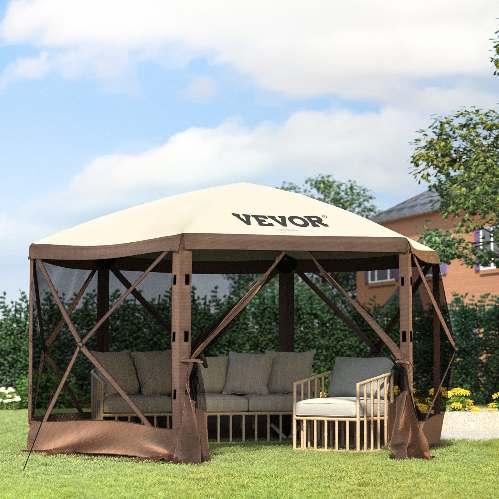VEVOR Pop-up Camping Gazebo Camping Canopy Shelter 6 Sided 10' x 10' Sun Shade 8