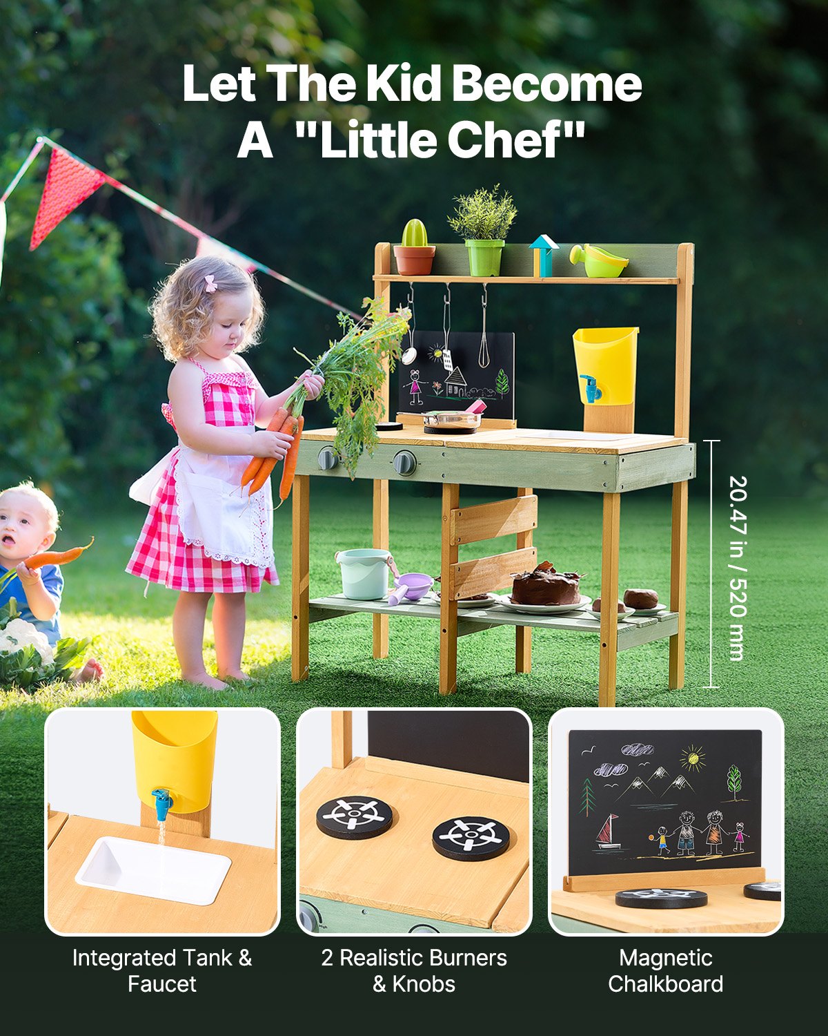 VEVOR Wooden Mud Kitchen Outdoor Toy Play Kitchen Set for Kids Pretend Playset 3
