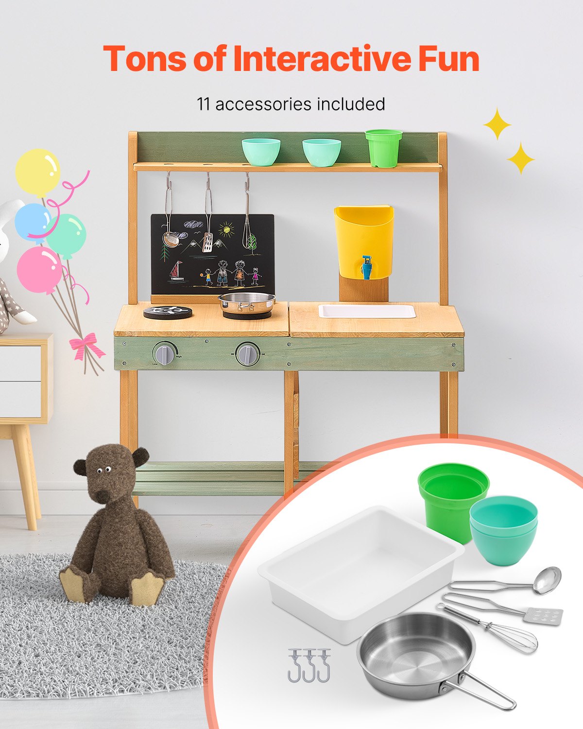 VEVOR Wooden Mud Kitchen Outdoor Toy Play Kitchen Set for Kids Pretend Playset 4