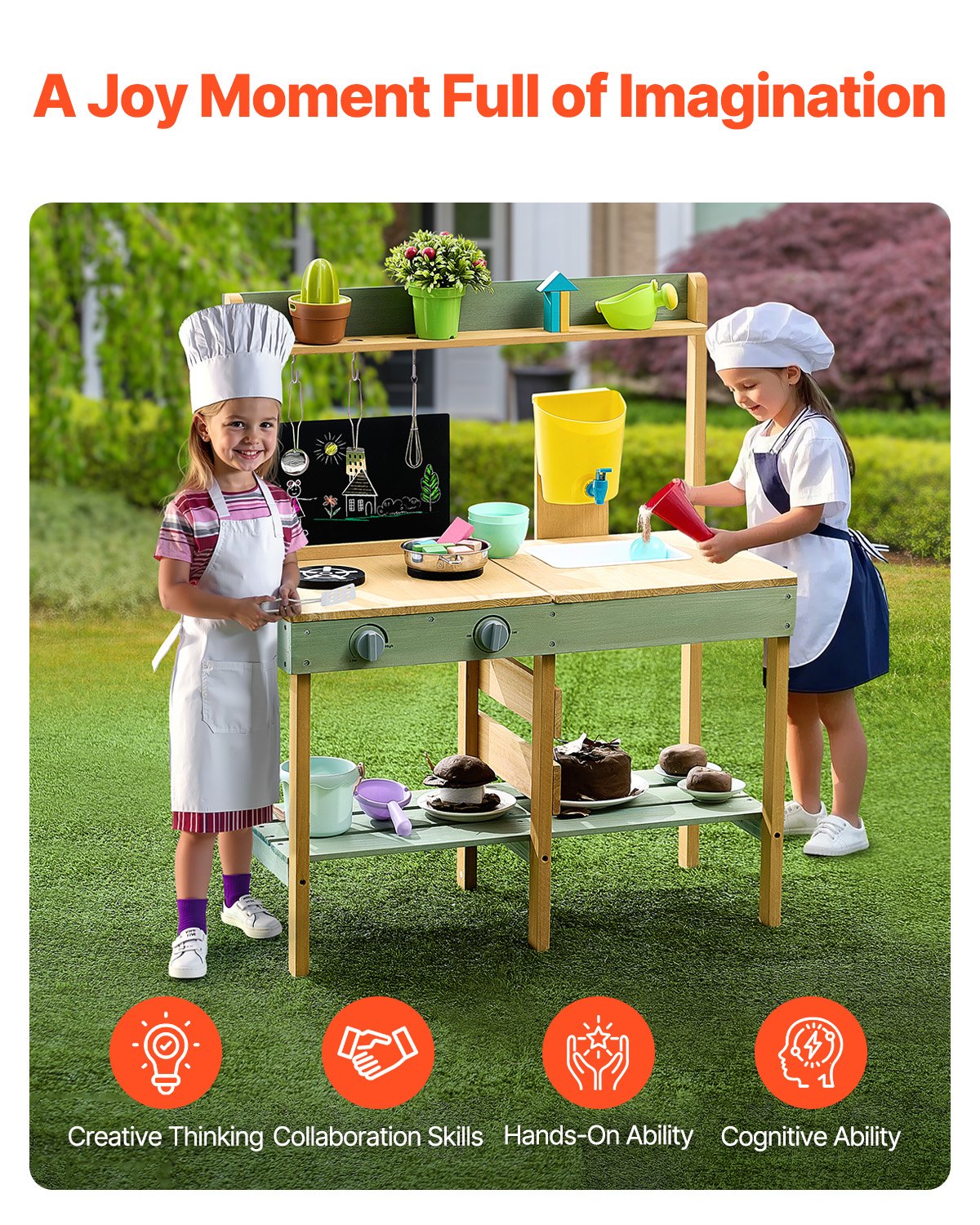 VEVOR Wooden Mud Kitchen Outdoor Toy Play Kitchen Set for Kids Pretend Playset 5