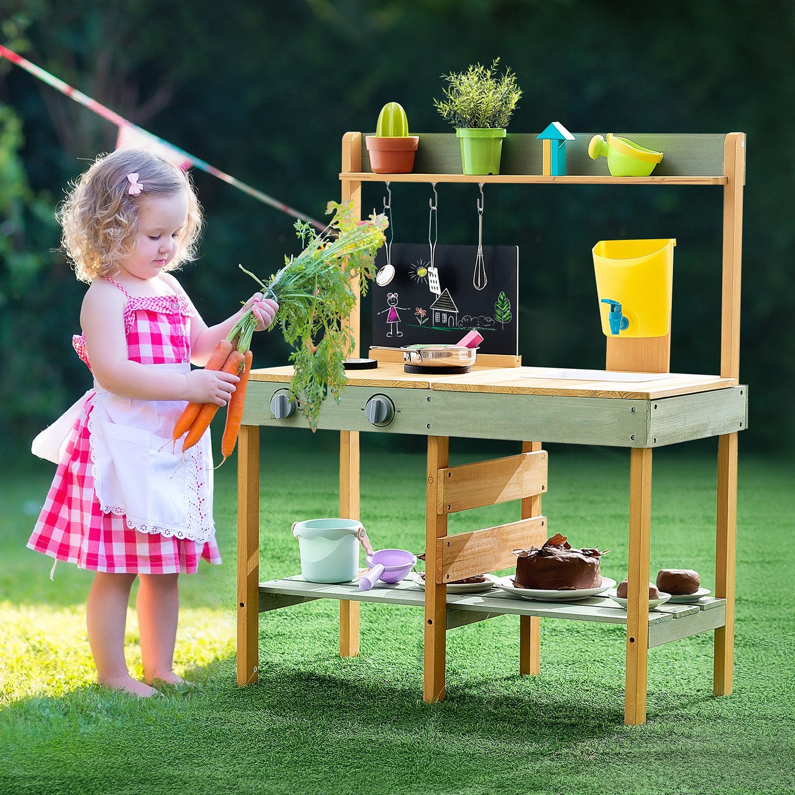 VEVOR Wooden Mud Kitchen Outdoor Toy Play Kitchen Set for Kids Pretend Playset 8