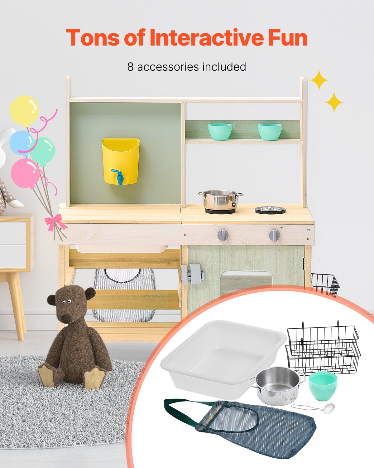 VEVOR Wooden Mud Kitchen Outdoor Toy Play Kitchen Set for Kids Pretend Playset 3