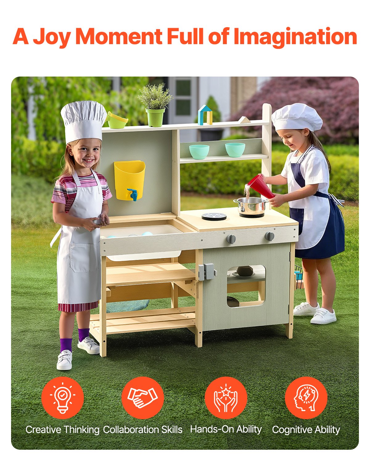 VEVOR Wooden Mud Kitchen Outdoor Toy Play Kitchen Set for Kids Pretend Playset 4