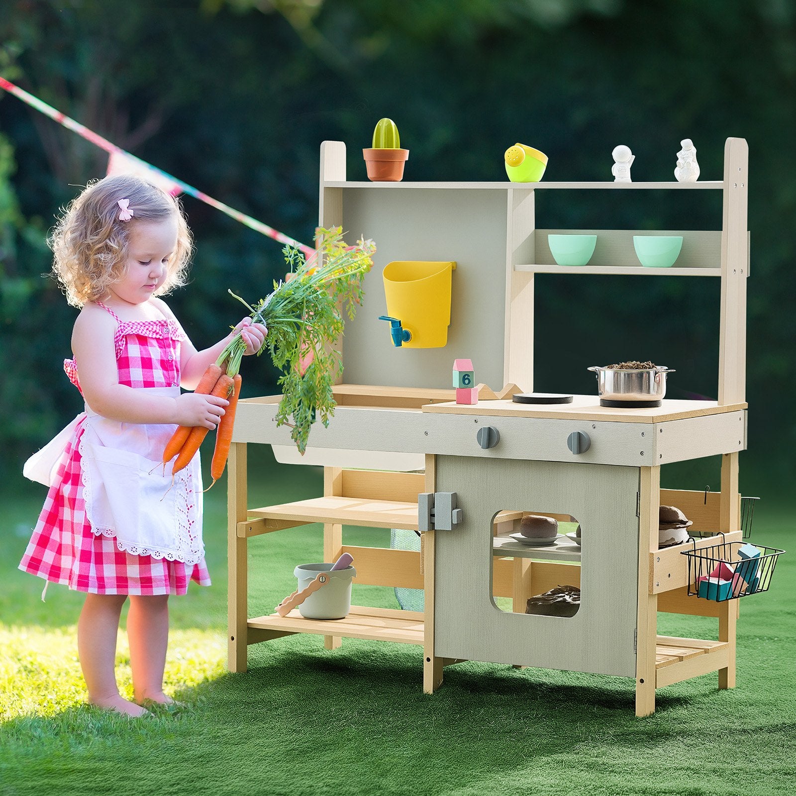 VEVOR Wooden Mud Kitchen Outdoor Toy Play Kitchen Set for Kids Pretend Playset 7