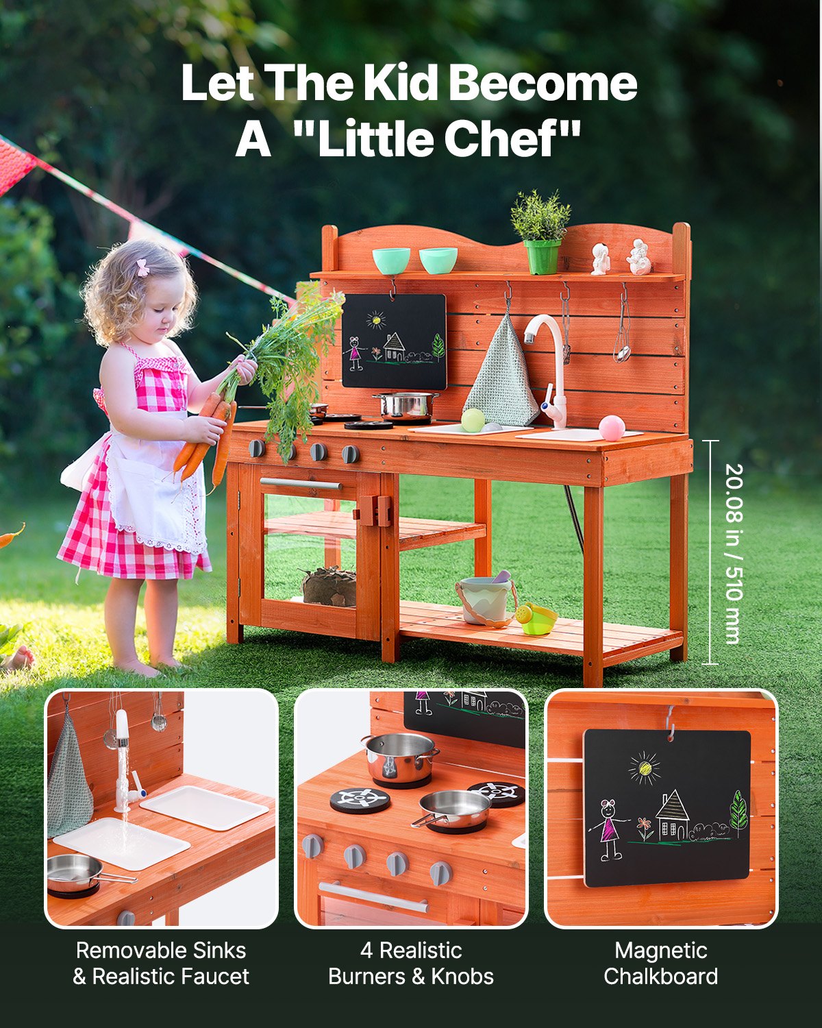 VEVOR Wooden Mud Kitchen Outdoor Toy Play Kitchen Set for Kids Pretend Playset 3