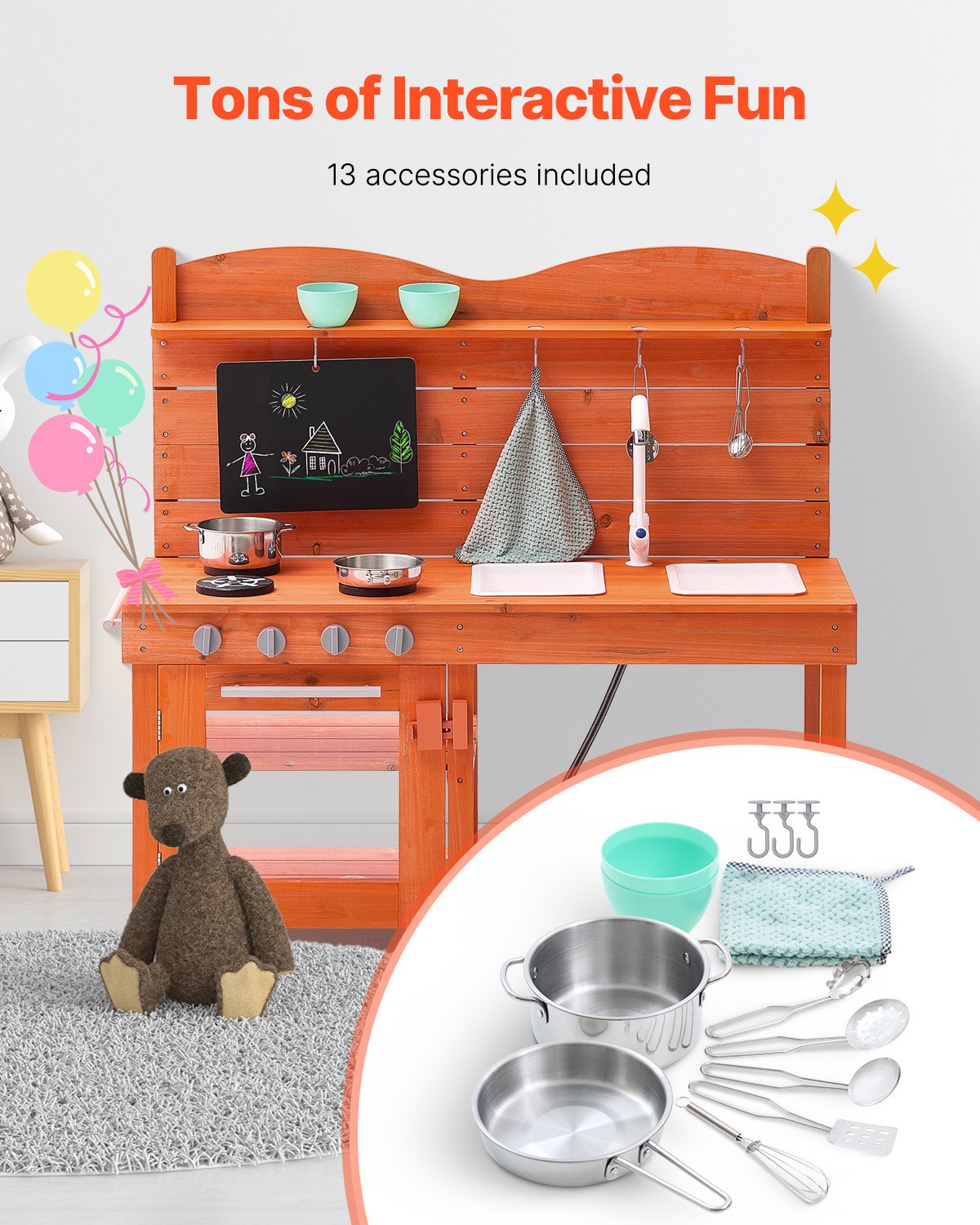 VEVOR Wooden Mud Kitchen Outdoor Toy Play Kitchen Set for Kids Pretend Playset 4