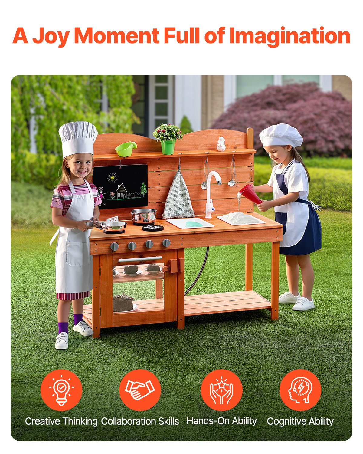 VEVOR Wooden Mud Kitchen Outdoor Toy Play Kitchen Set for Kids Pretend Playset 5
