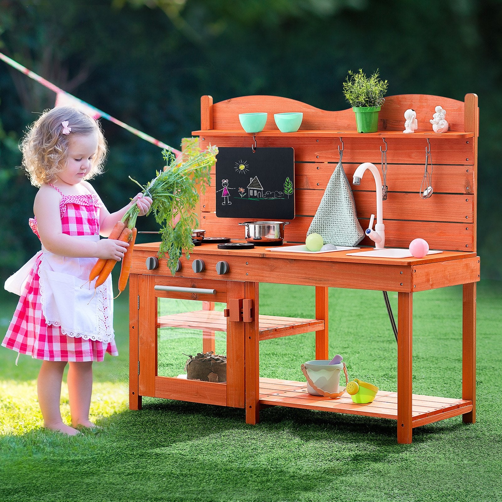 VEVOR Wooden Mud Kitchen Outdoor Toy Play Kitchen Set for Kids Pretend Playset 8