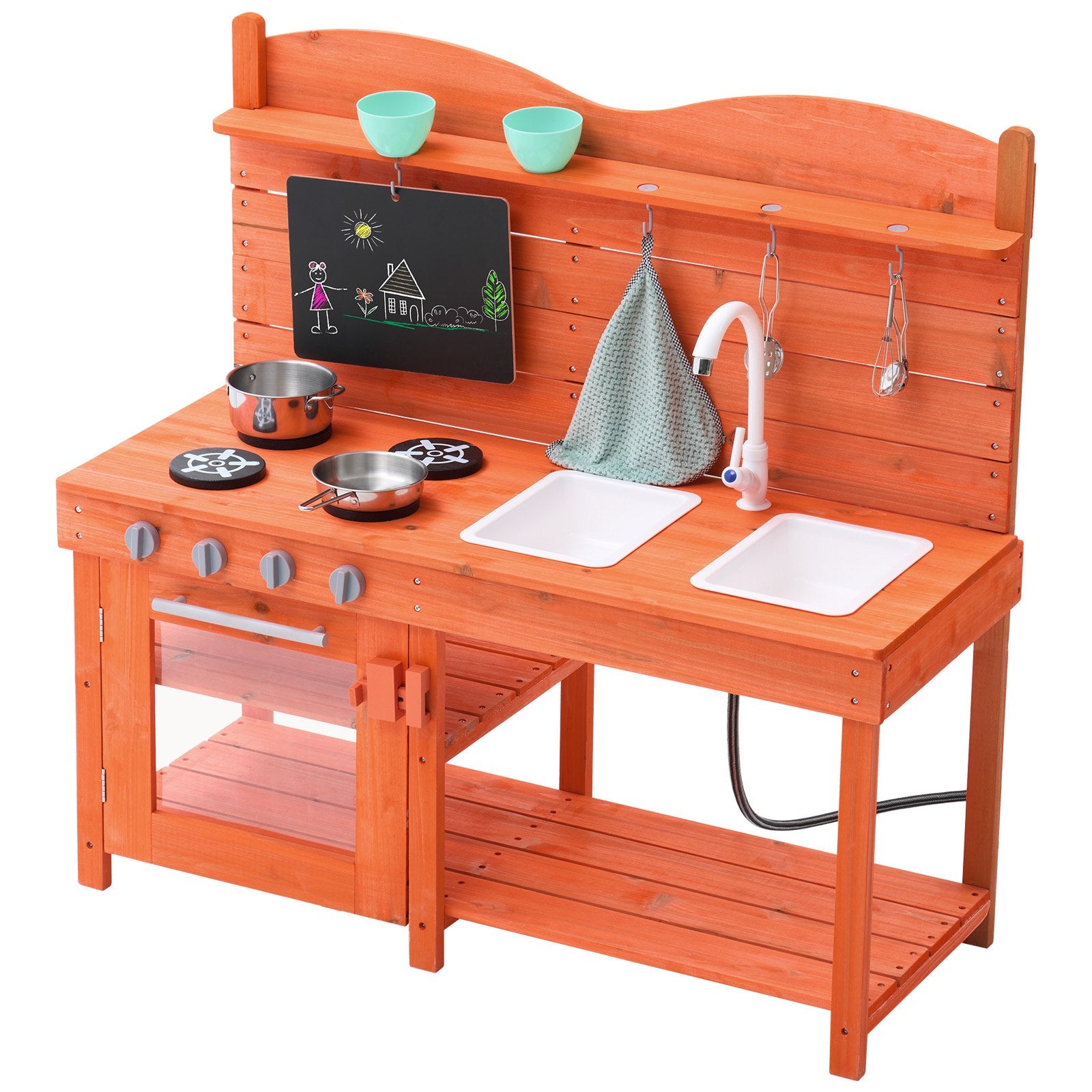 VEVOR Wooden Mud Kitchen Outdoor Toy Play Kitchen Set for Kids Pretend Playset 10