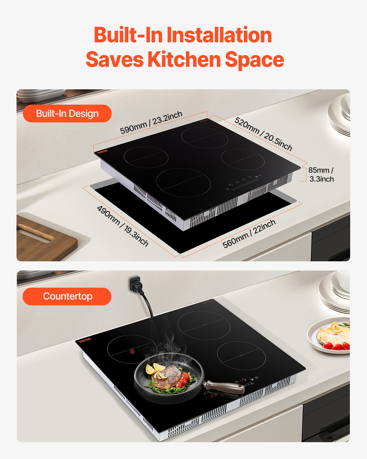 VEVOR 6000W 4 Burner Induction Cooktop Electric Countertop Burner Touch Control 6