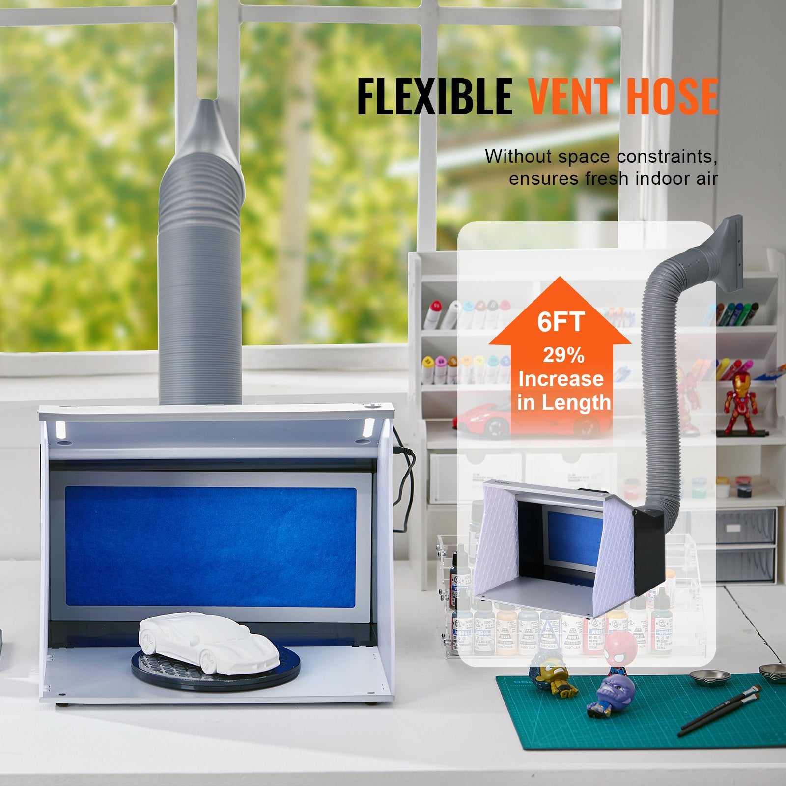 VEVOR Airbrush Spray Booth, Portable Hobby Airbrush Paint Spray Booth Kit with 4 LED Light, Powerful Dual Exhaust Fans, Turntable and 6 ft Extension Hose, for Painting Models, Arts, Crafts, Cakes 3