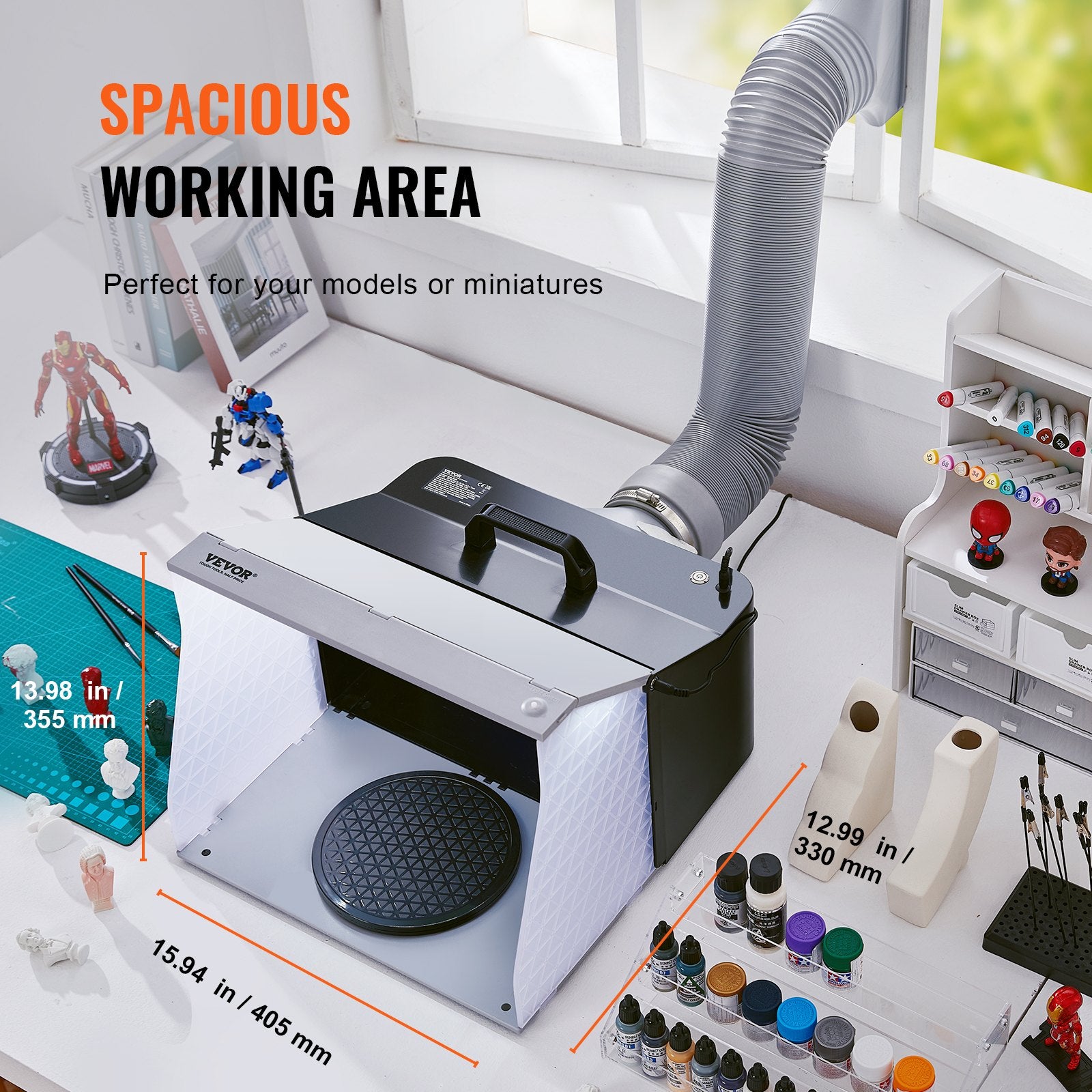 VEVOR Airbrush Spray Booth, Portable Hobby Airbrush Paint Spray Booth Kit with 4 LED Light, Powerful Dual Exhaust Fans, Turntable and 6 ft Extension Hose, for Painting Models, Arts, Crafts, Cakes 6