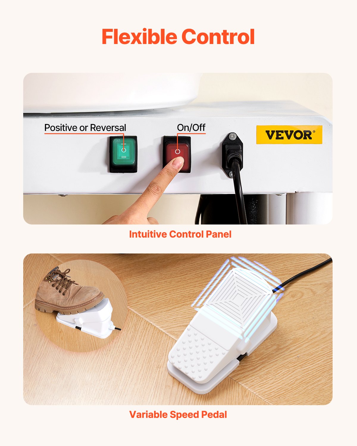 VEVOR Pottery Wheel, 28 cm Ceramic Wheel Forming Machine, 60-300 RPM Speed Adjustable Foot Pedal, Adjustable Lift Leg, Detachable Basin, Complete Tool Accessory Kit for Work Art Craft DIY, White 4