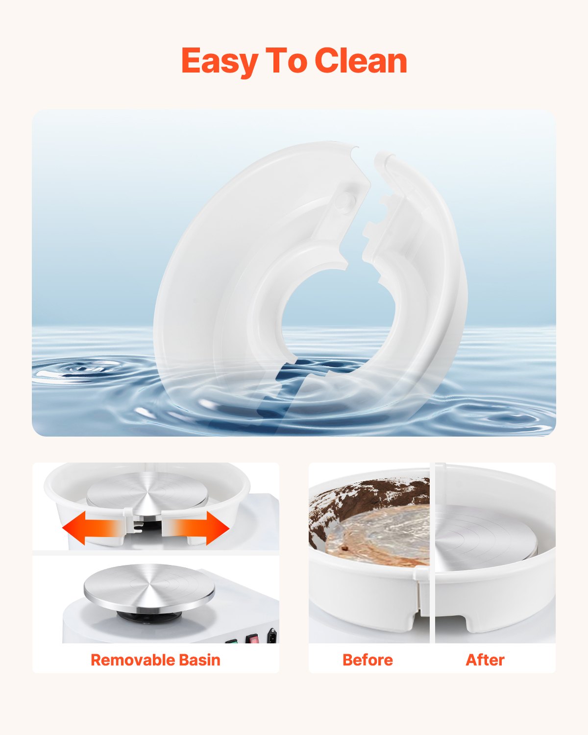 VEVOR Pottery Wheel, 28 cm Ceramic Wheel Forming Machine, 60-300 RPM Speed Adjustable Foot Pedal, Adjustable Lift Leg, Detachable Basin, Complete Tool Accessory Kit for Work Art Craft DIY, White 5