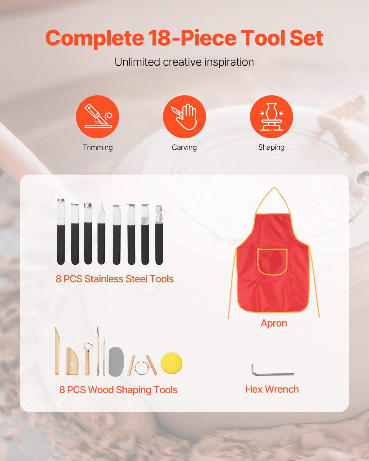 VEVOR Pottery Wheel, 28 cm Ceramic Wheel Forming Machine, 60-300 RPM Speed Adjustable Foot Pedal, Adjustable Lift Leg, Detachable Basin, Complete Tool Accessory Kit for Work Art Craft DIY, White 6