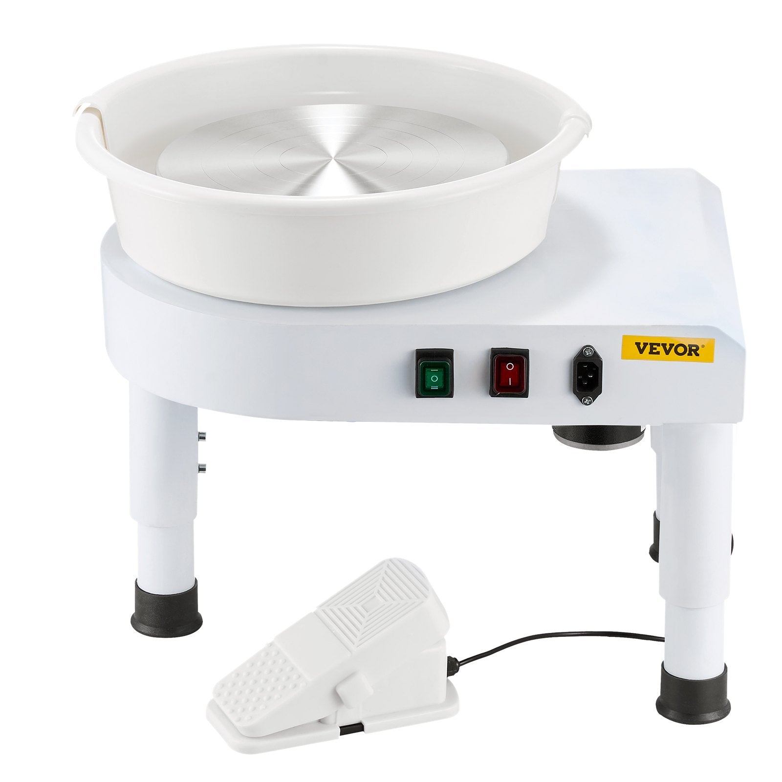 VEVOR Pottery Wheel, 28 cm Ceramic Wheel Forming Machine, 60-300 RPM Speed Adjustable Foot Pedal, Adjustable Lift Leg, Detachable Basin, Complete Tool Accessory Kit for Work Art Craft DIY, White 10