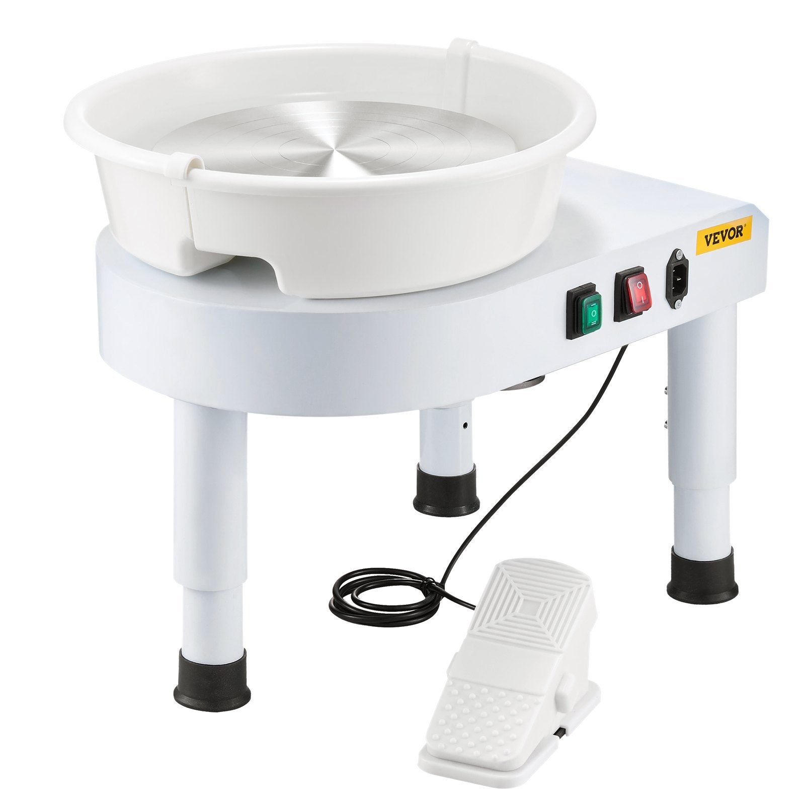 VEVOR Pottery Wheel, 28 cm Ceramic Wheel Forming Machine, 60-300 RPM Speed Adjustable Foot Pedal, Adjustable Lift Leg, Detachable Basin, Complete Tool Accessory Kit for Work Art Craft DIY, White 11