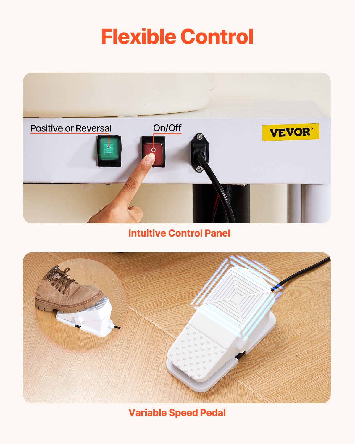 VEVOR Pottery Wheel, 35 cm Ceramic Wheel Forming Machine, 60-300 RPM Speed Adjustable Foot Pedal, Adjustable Lift Leg, Detachable Basin, Complete Tool Accessory Kit for Work Art Craft DIY, White 4